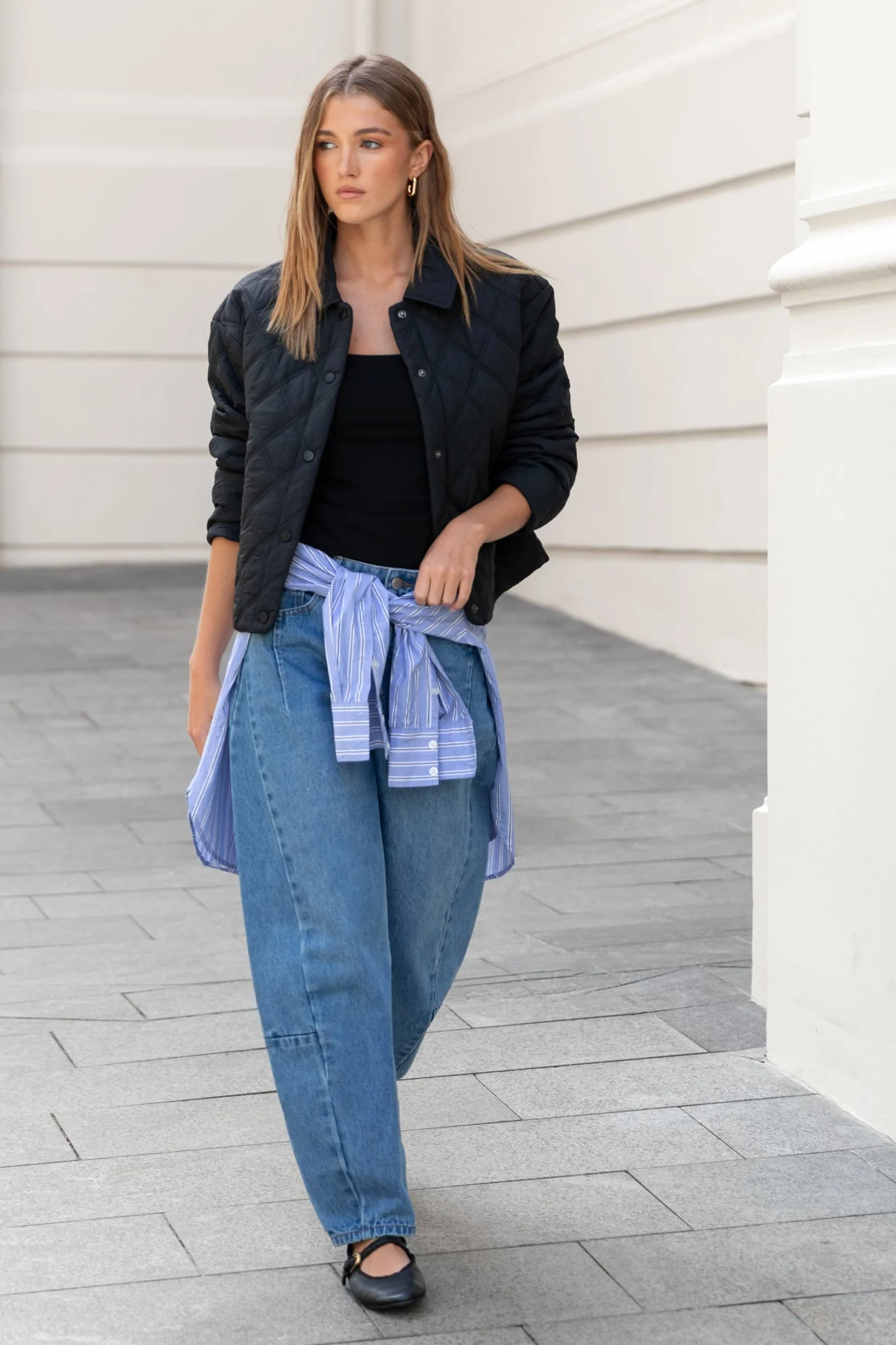Absolute Black Collared Quilted Jacket - Image 3