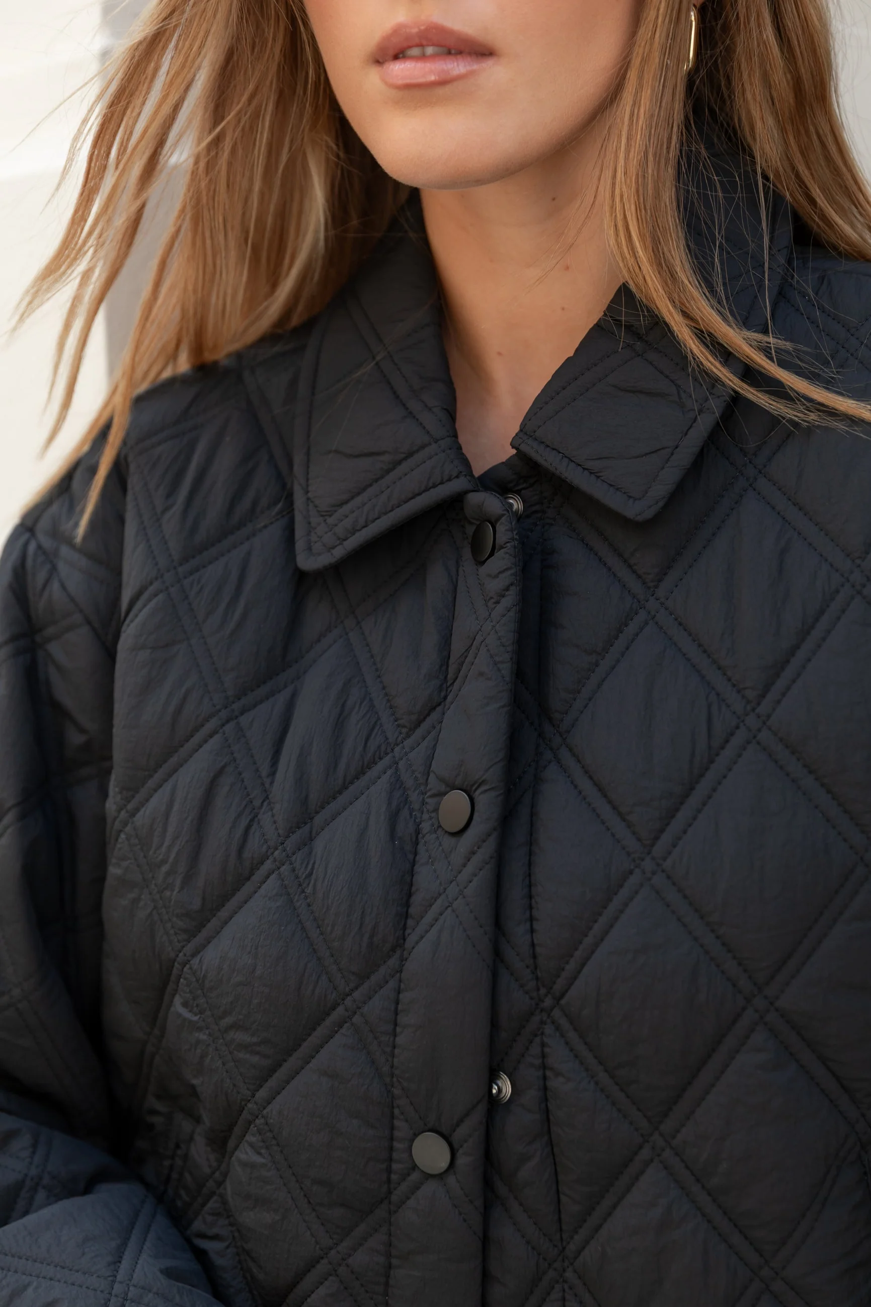 Absolute Black Collared Quilted Jacket - Image 4