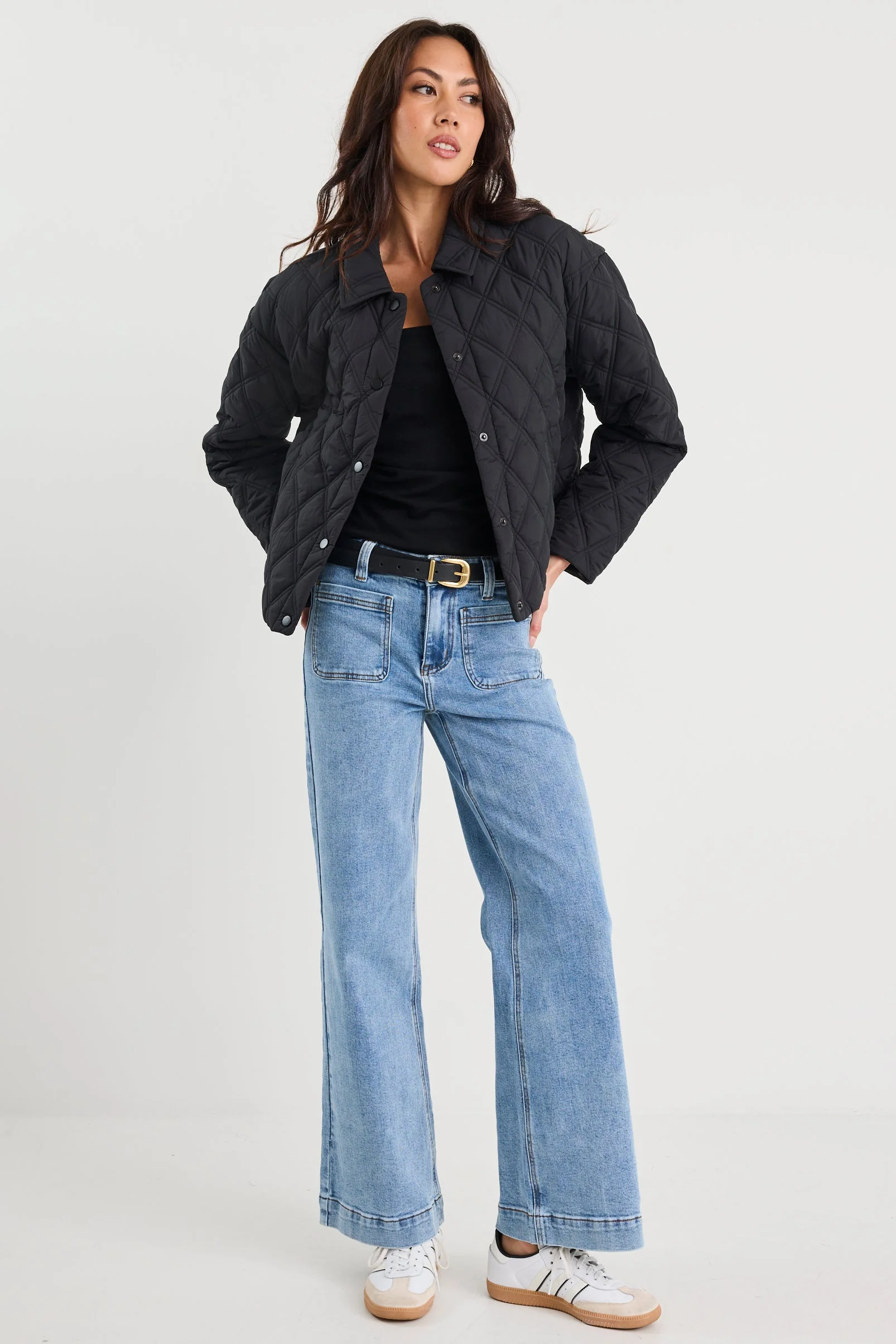 Absolute Black Collared Quilted Jacket - Image 5