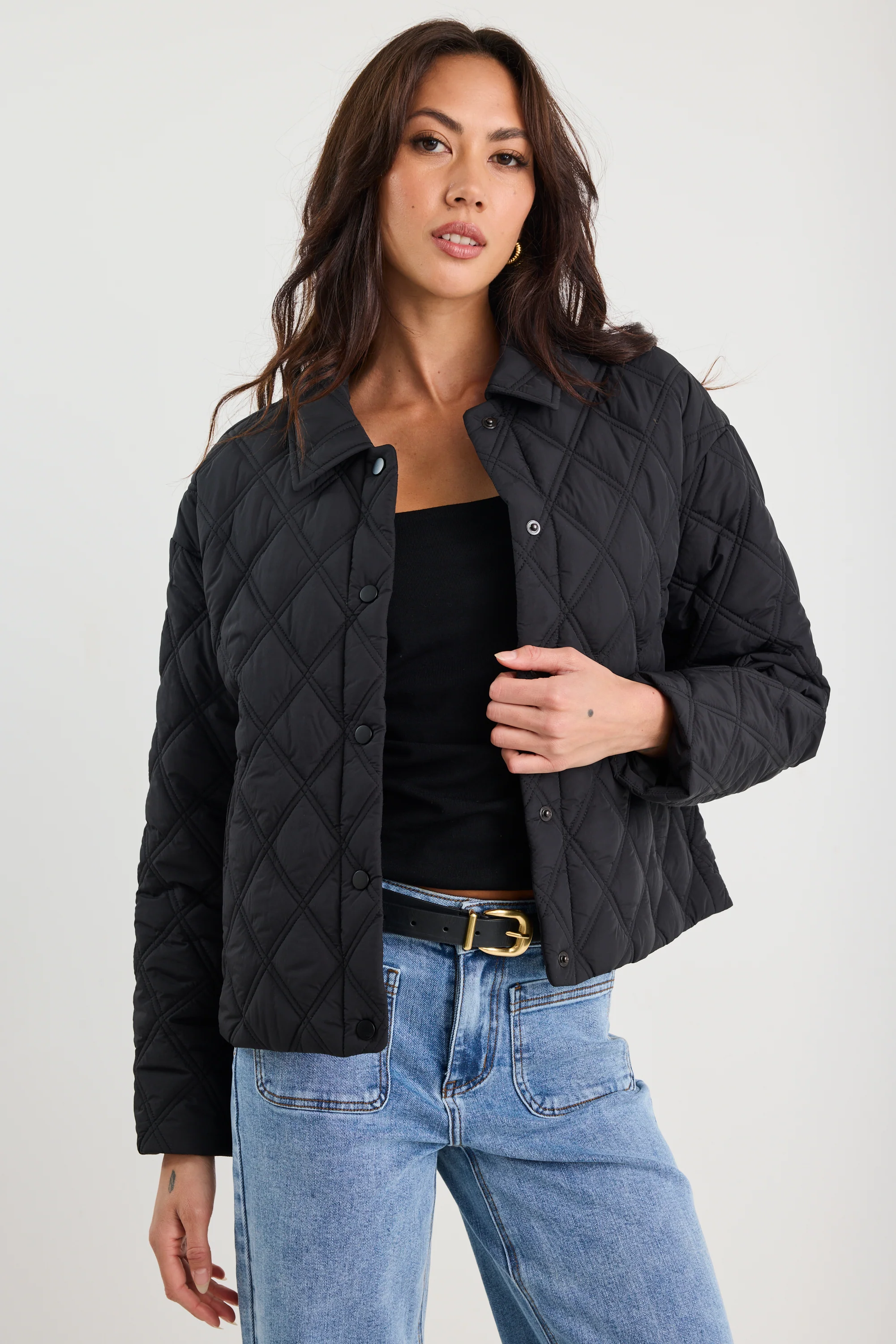 Absolute Black Collared Quilted Jacket - Image 7