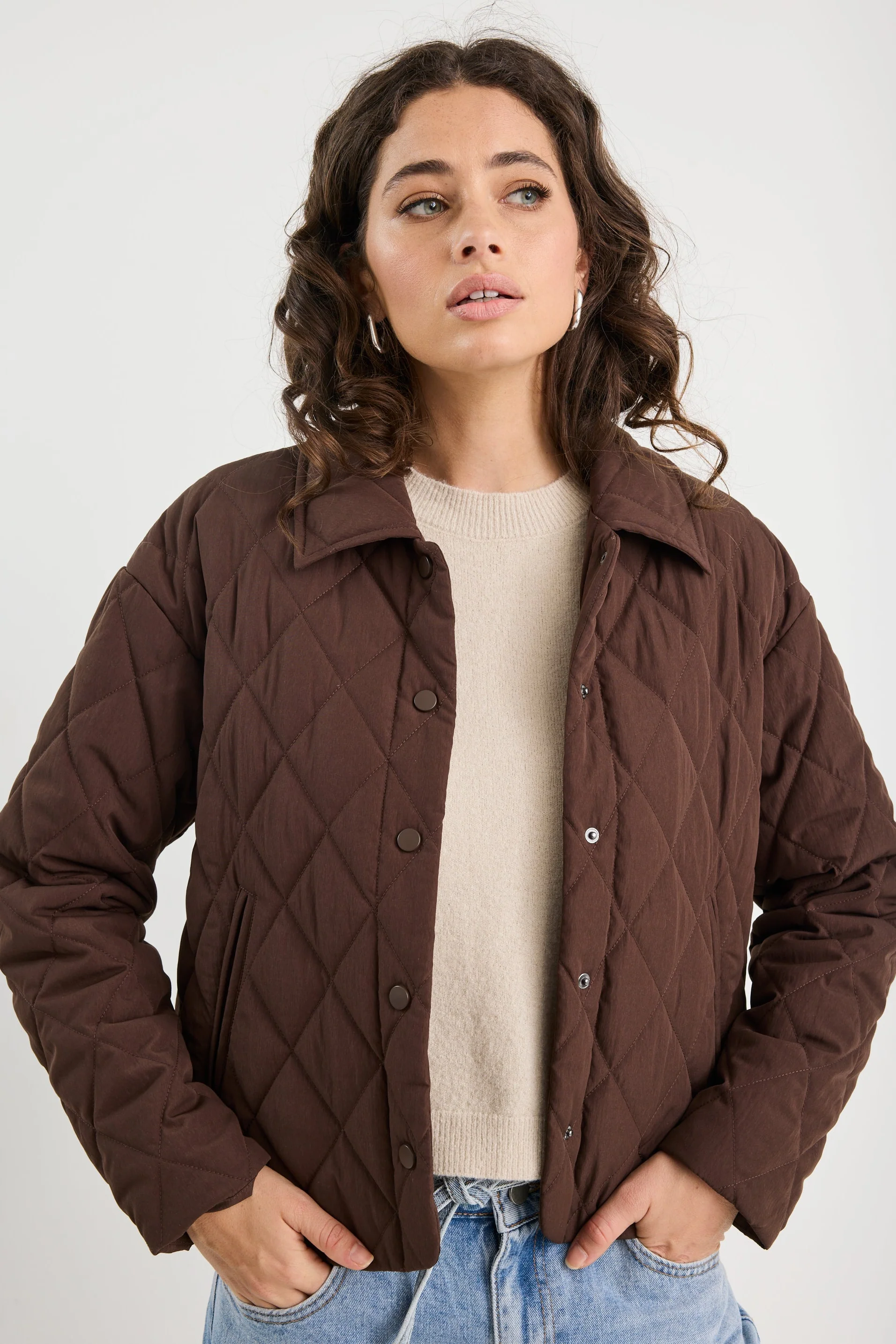 Absolute Chocolate Collared Quilted Jacket - Image 2