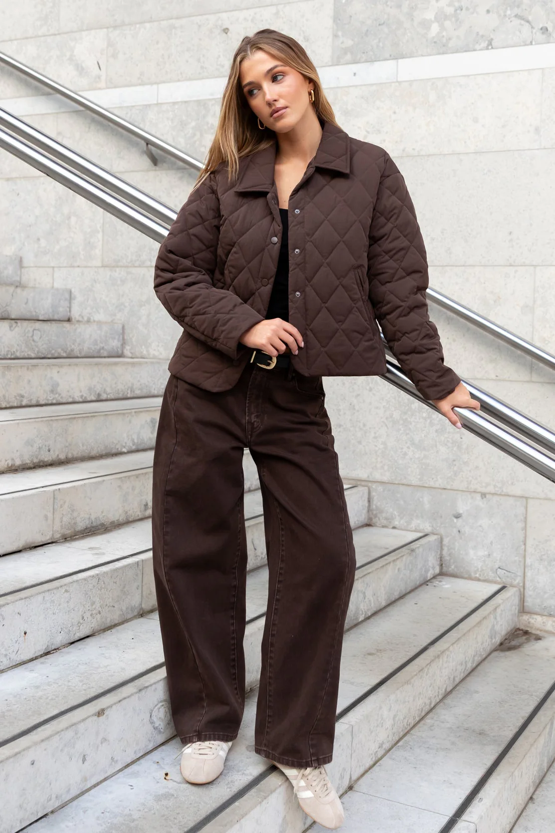Absolute Chocolate Collared Quilted Jacket - Image 3