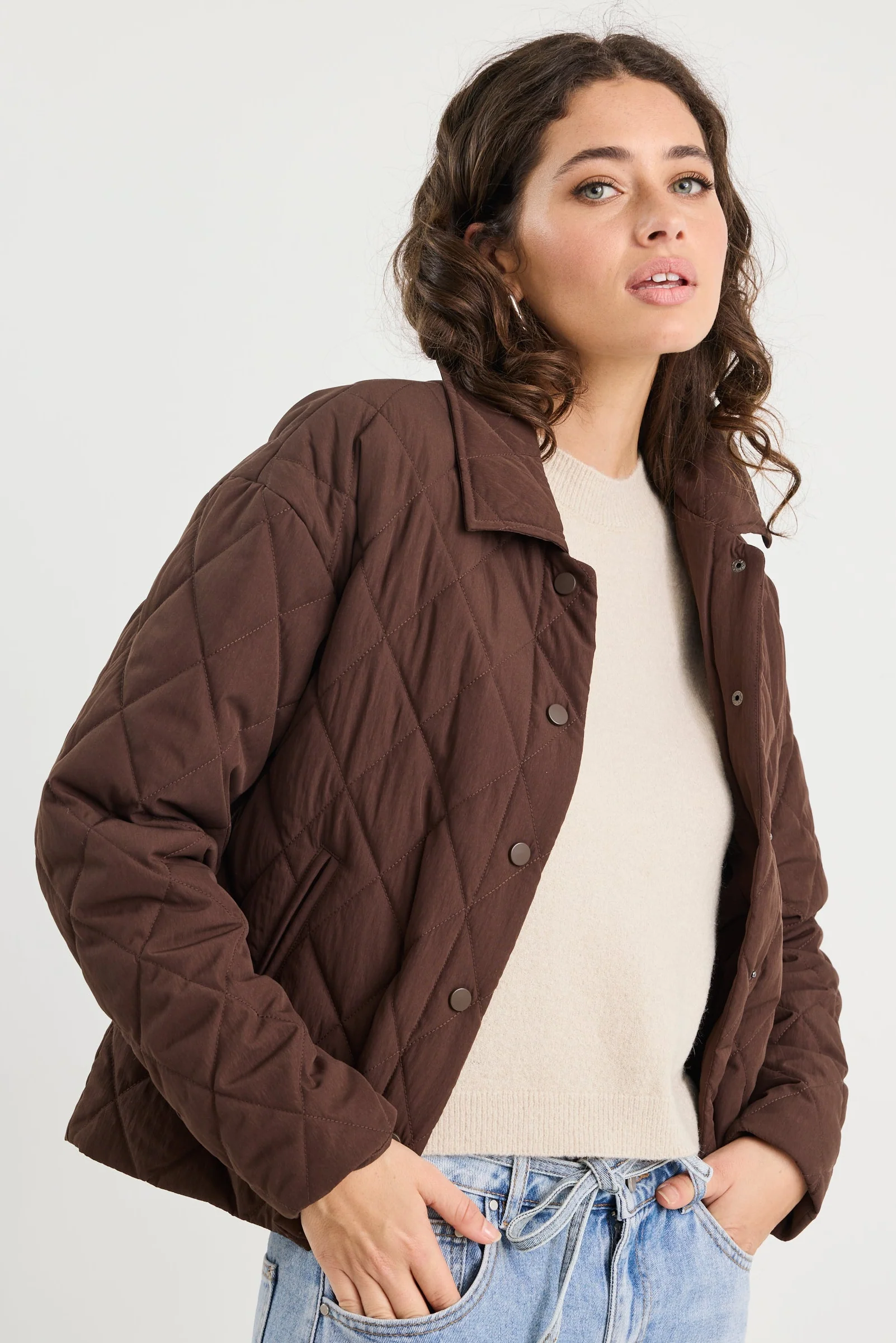 Absolute Chocolate Collared Quilted Jacket - Image 7