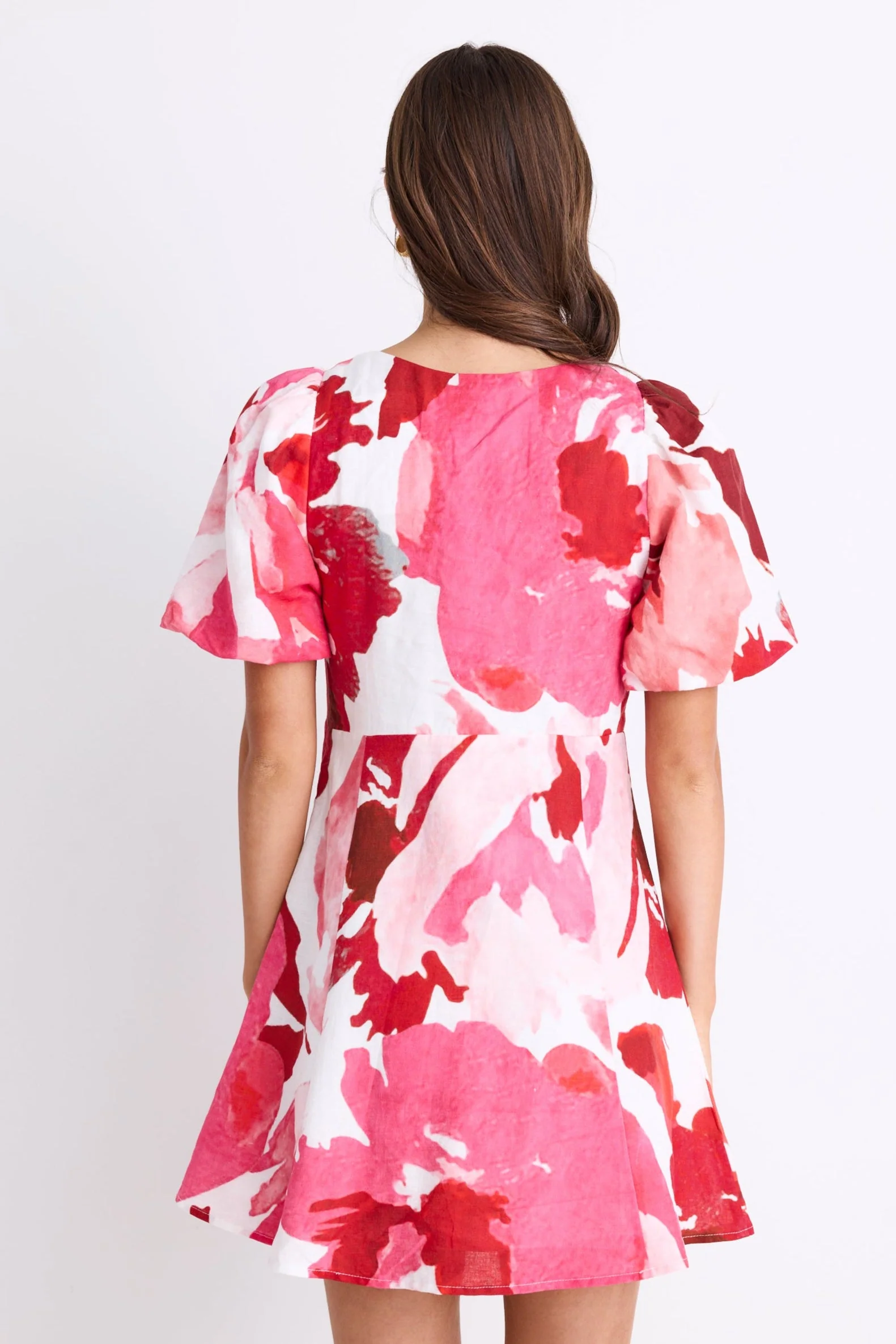 Adelaide White Poppy Floral Puff Sleeve Panelled Mini Dress - Image 7