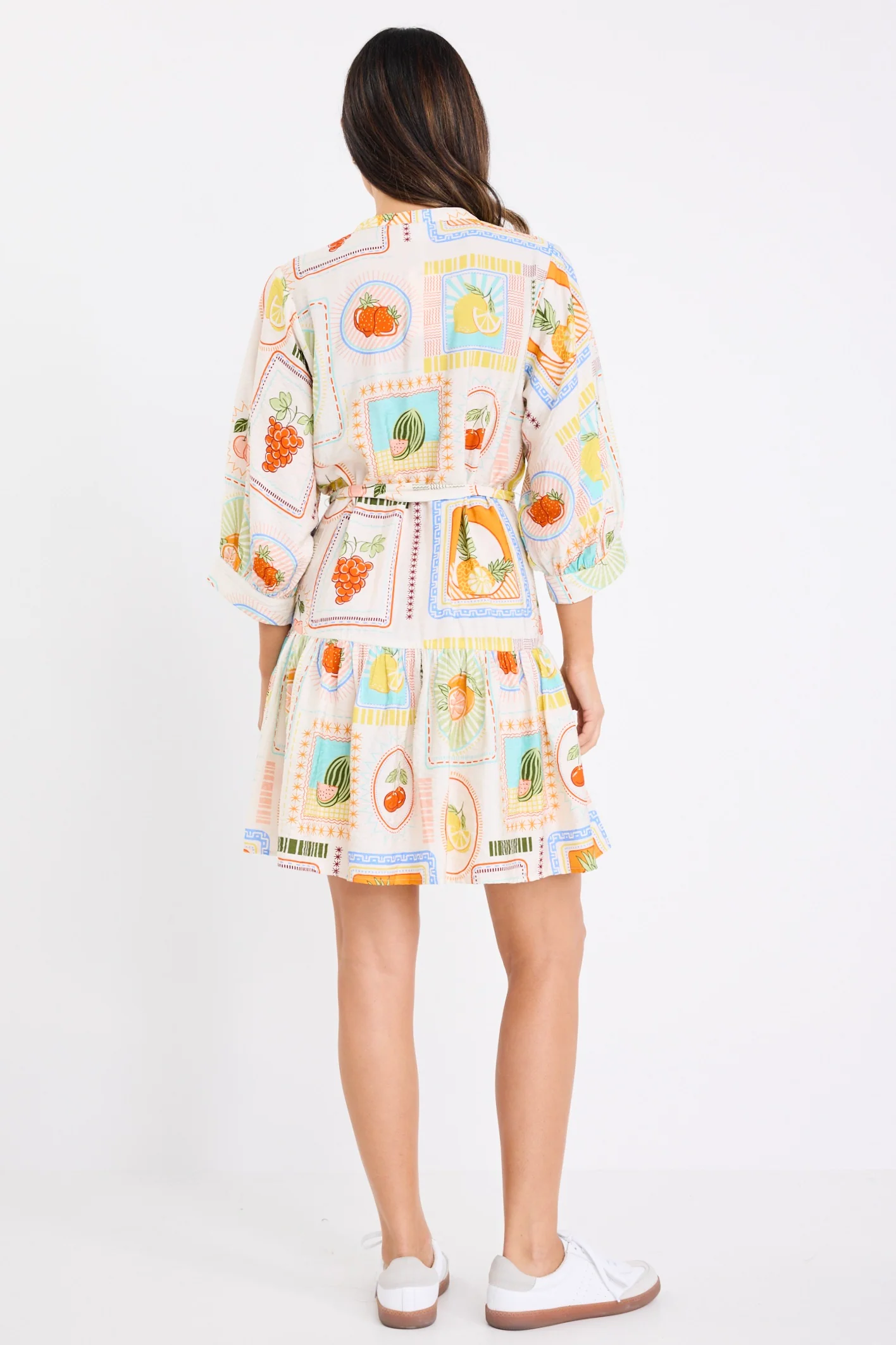 Adoration Cream Tropical Postcard Short Sleeve Button Front Mini Dress - Image 4