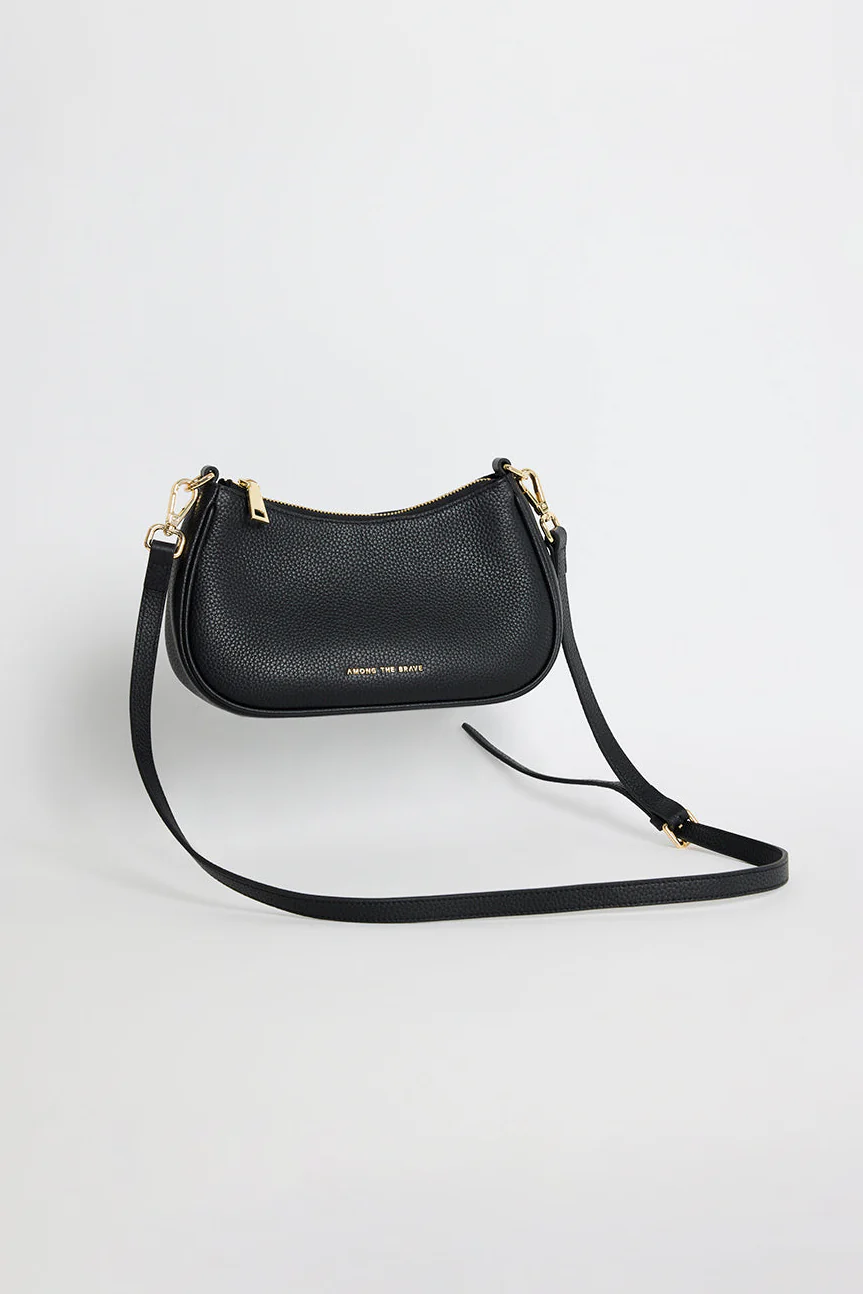 Adore Black Leather Double Strap Small Shoulder Bag - Image 3