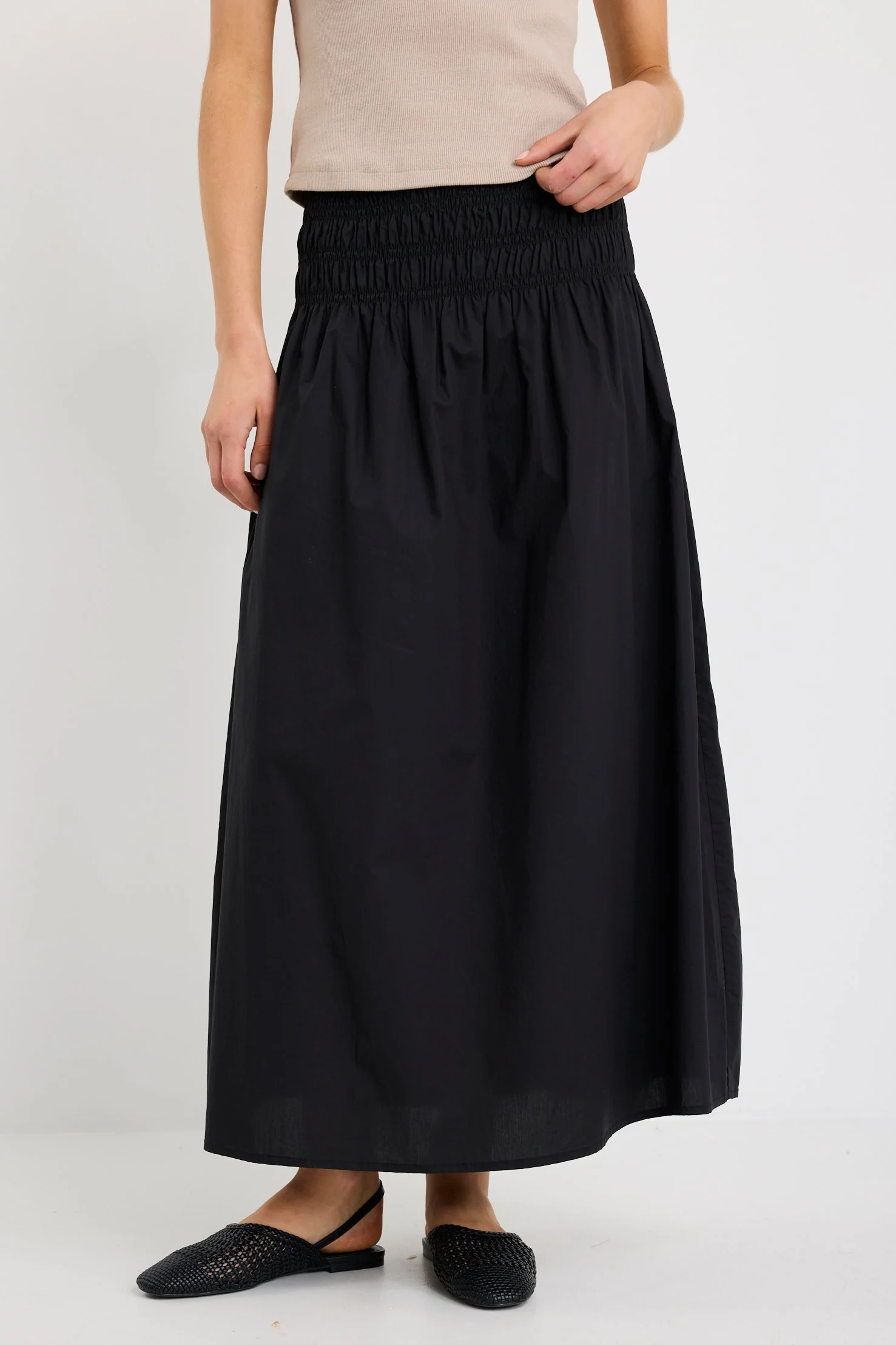 Adventure Black Cotton Shirred Waist Maxi Skirt - Image 2