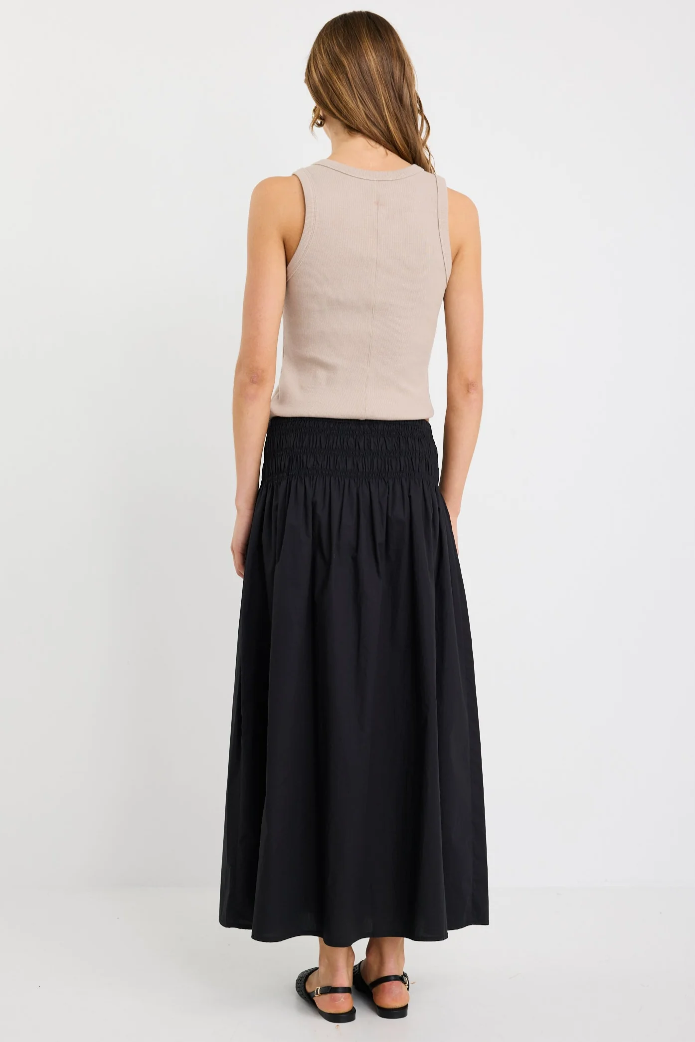Adventure Black Cotton Shirred Waist Maxi Skirt - Image 3
