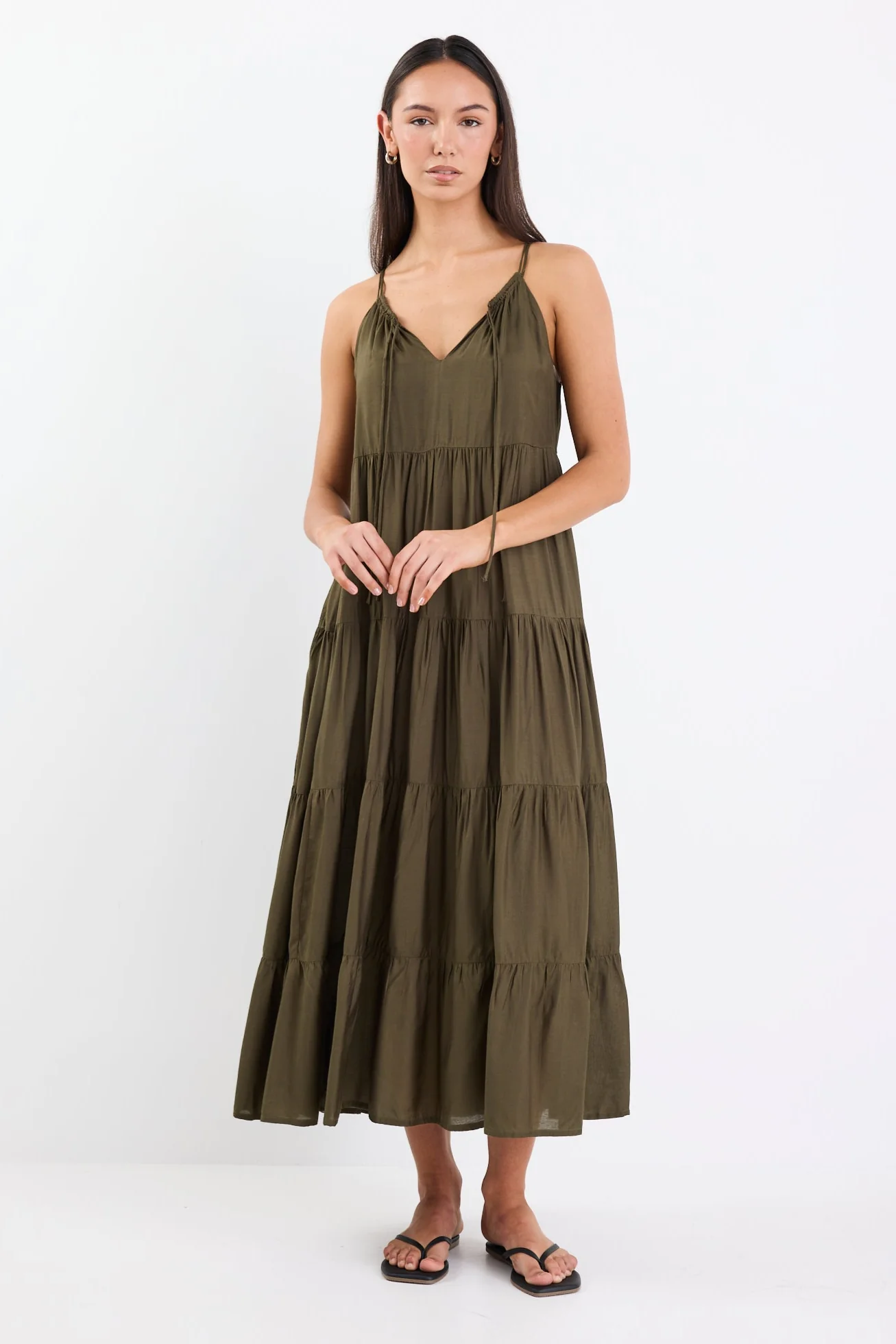 Affair Olive Strappy Tiered Maxi Dress - Image 3