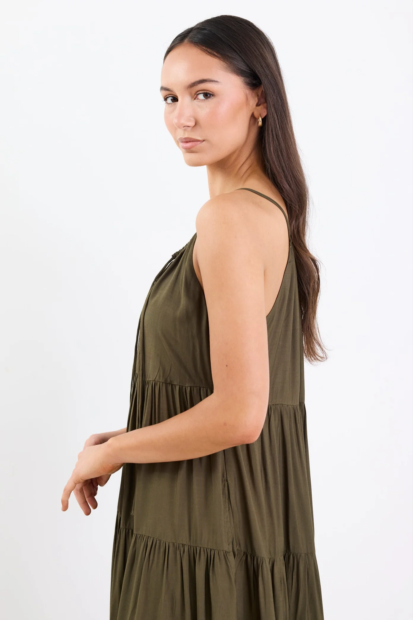 Affair Olive Strappy Tiered Maxi Dress - Image 4