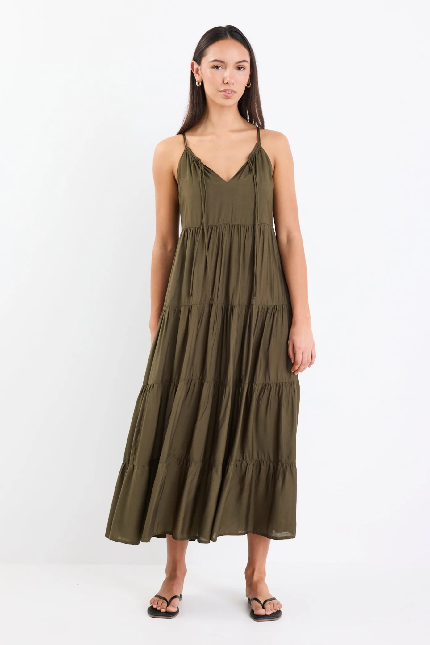 Affair Olive Strappy Tiered Maxi Dress - Image 5
