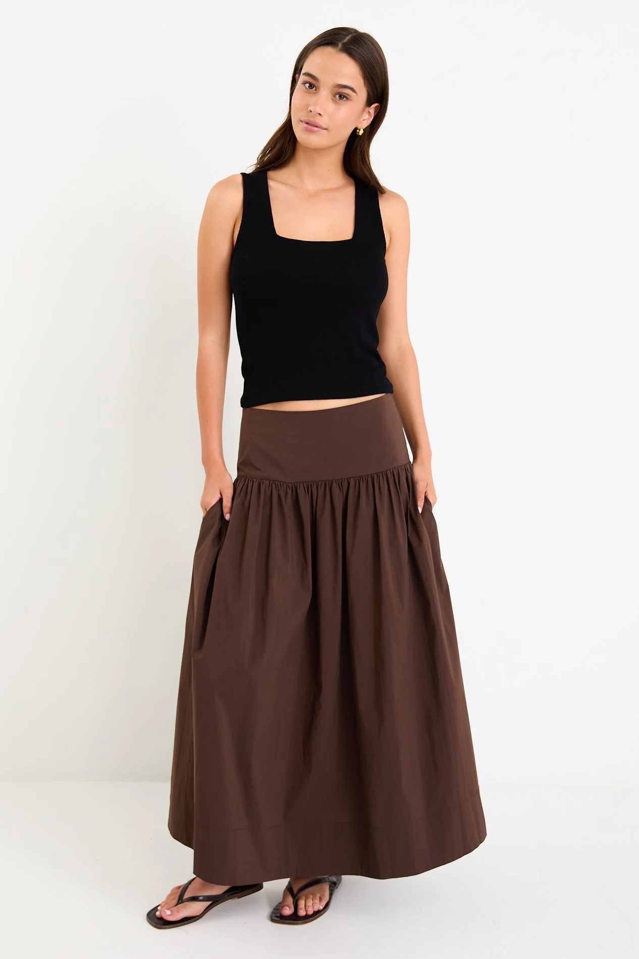 Affinity Chocolate Shirred Back Tiered Maxi Skirt - Image 2