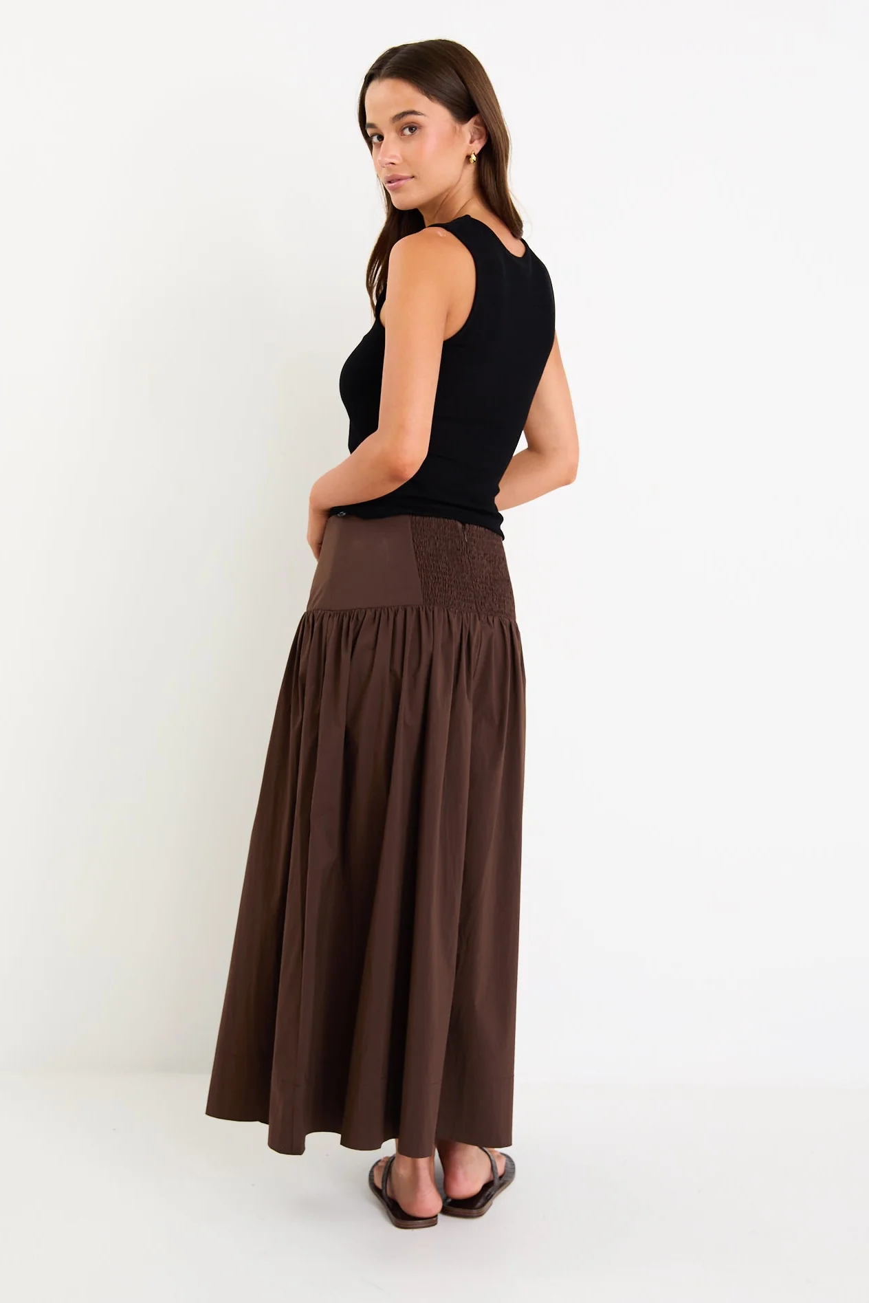 Affinity Chocolate Shirred Back Tiered Maxi Skirt - Image 3