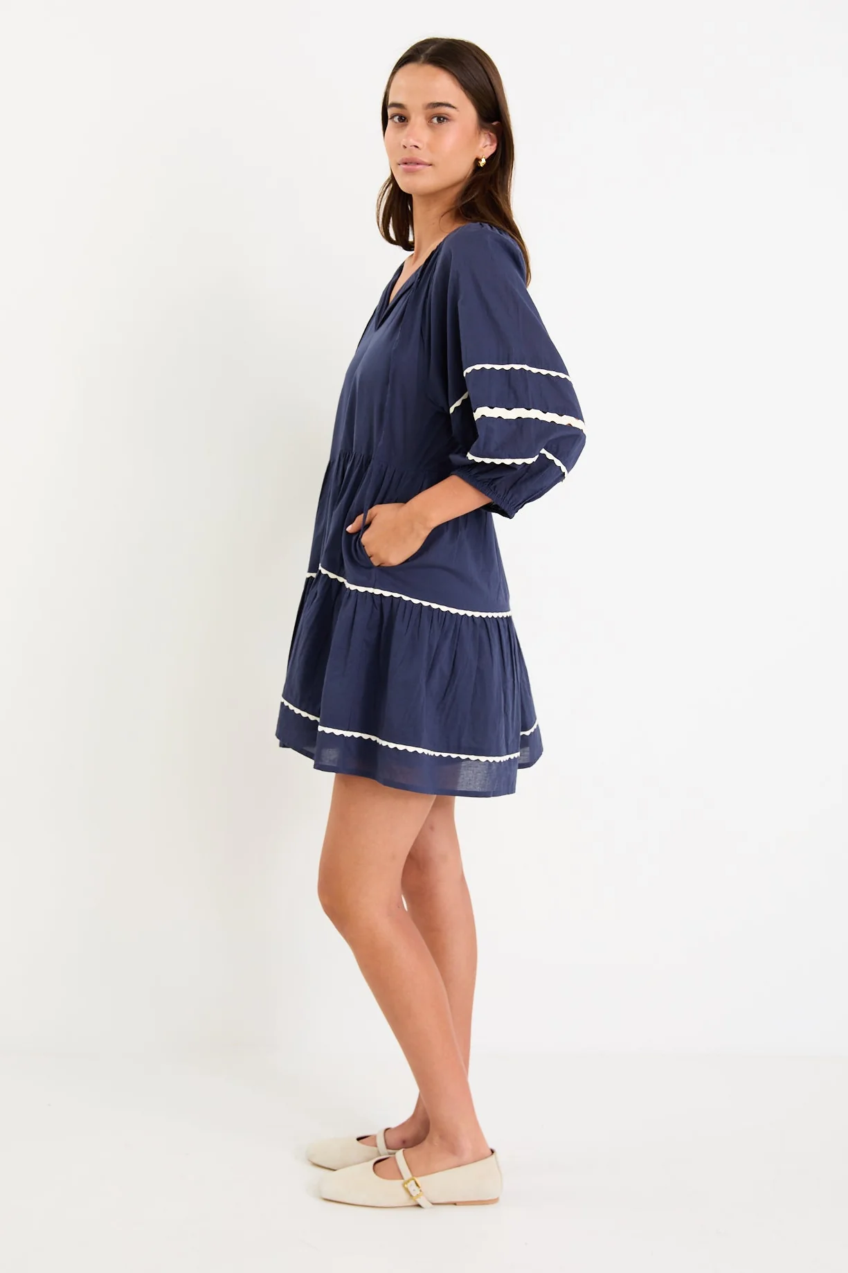 Again Navy SS Tiered Smock Dress - Image 2