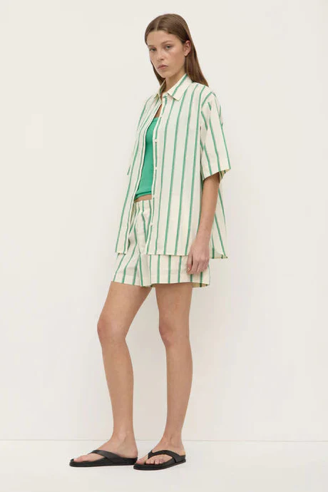 Agnes Butter Bright Green Stripe SS Cotton Poplin Shirt - Image 2