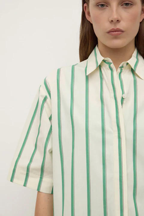 Agnes Butter Bright Green Stripe SS Cotton Poplin Shirt - Image 3