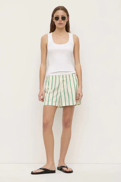 Agnes Butter Bright Green Stripe SS Cotton Poplin Short