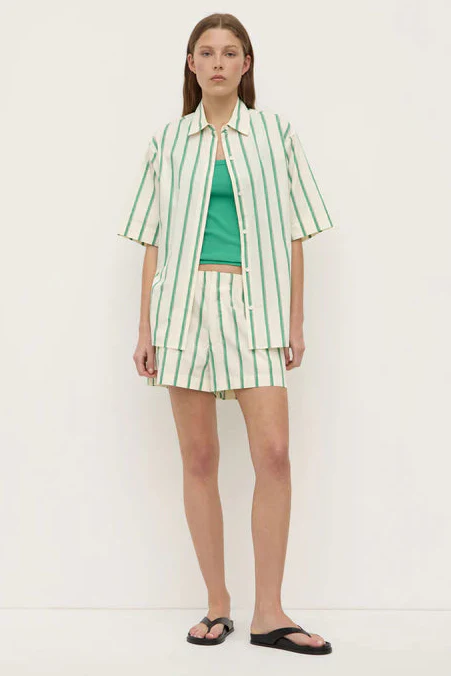 Agnes Butter Bright Green Stripe SS Cotton Poplin Short - Image 2