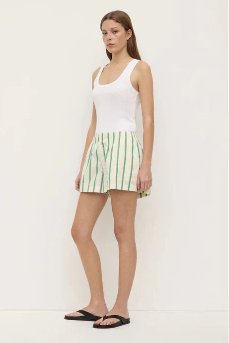 Agnes Butter Bright Green Stripe SS Cotton Poplin Short - Image 3