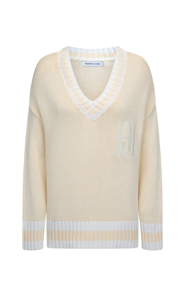 AJ Lemon Cream V Neck Knit Sweater - Image 4