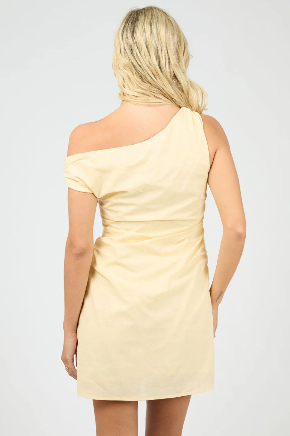 Alessa Yellow Linen Off Shoulder Mini Dress - Image 6