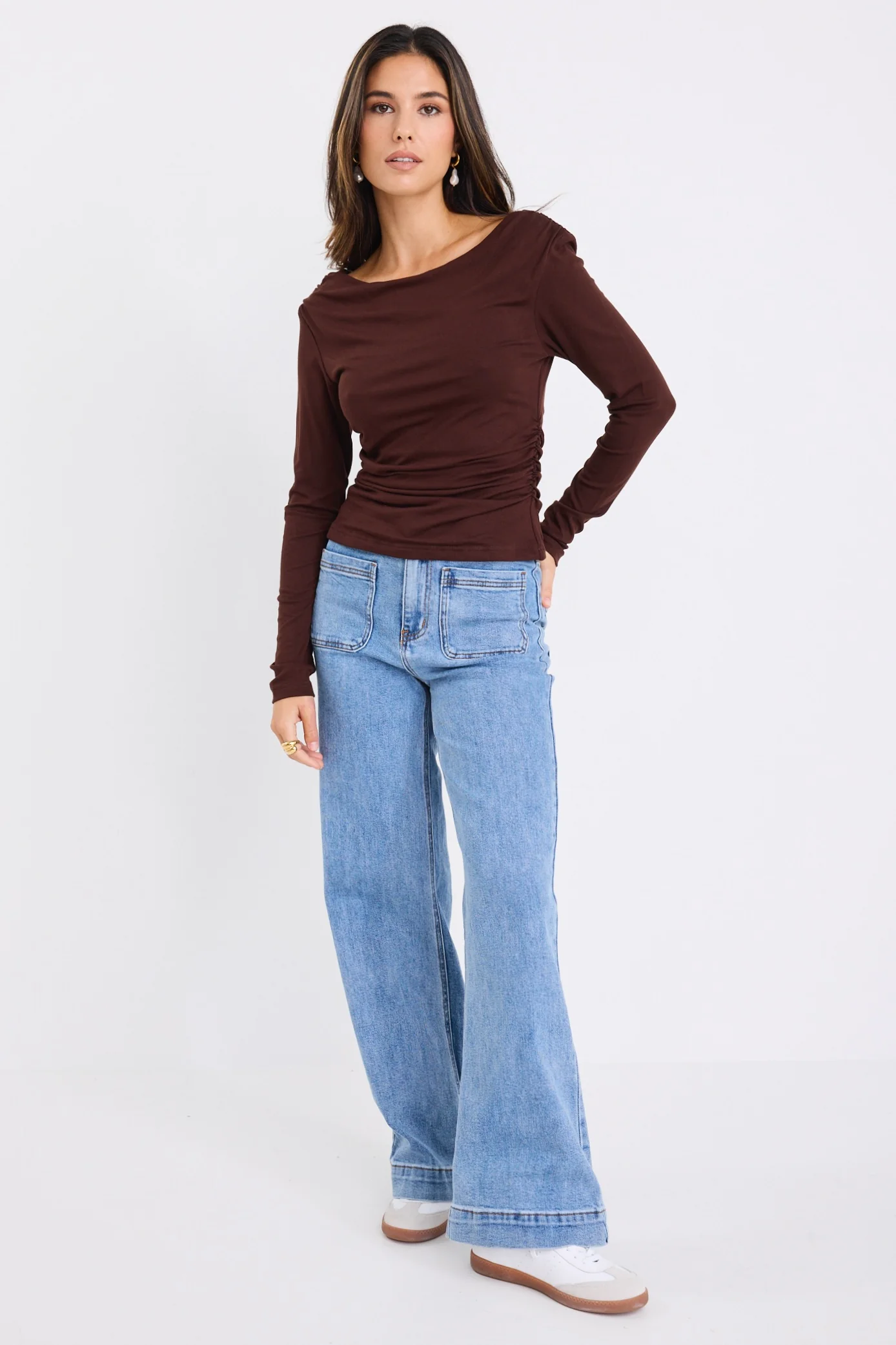 Alley Chocolate Rib Asymmetric Neck Top - Image 2