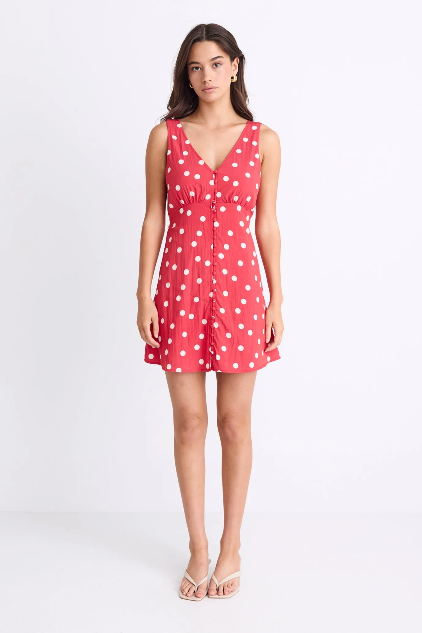Allora Poppy Polka Dot Sleeveless Button Front Mini Dress - Image 2