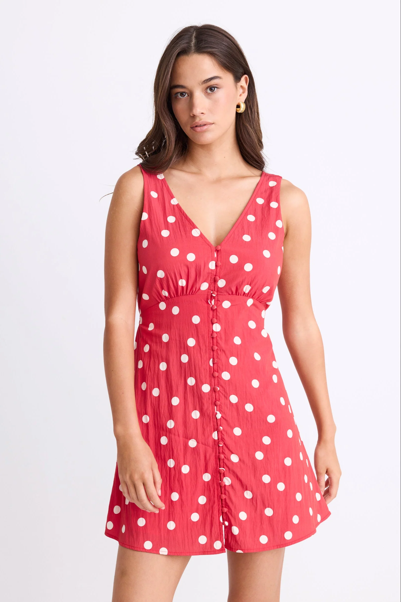 Allora Poppy Polka Dot Sleeveless Button Front Mini Dress - Image 3