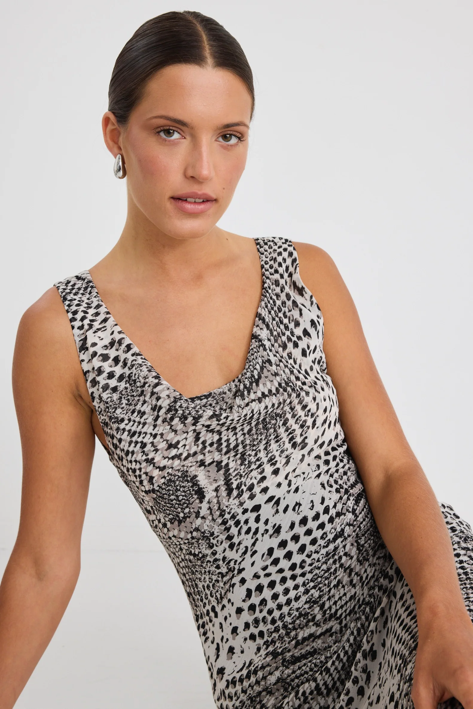 Allure Charcoal Snake Cowl Neck Bias Slip Dress - Image 2