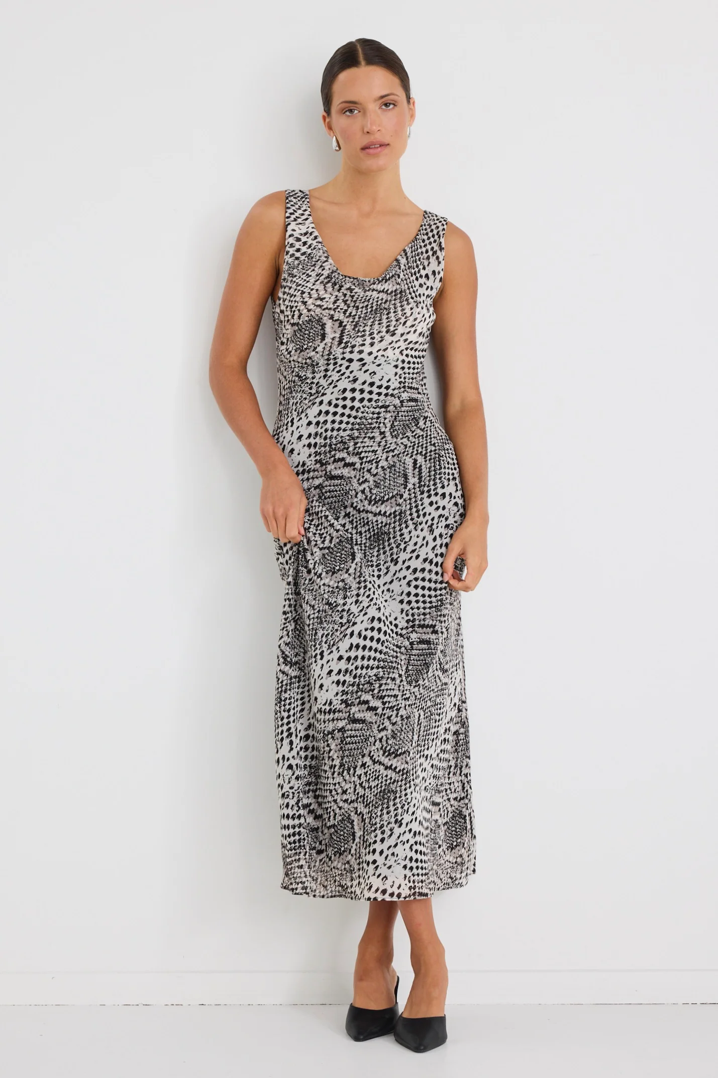 Allure Charcoal Snake Cowl Neck Bias Slip Dress - Image 3