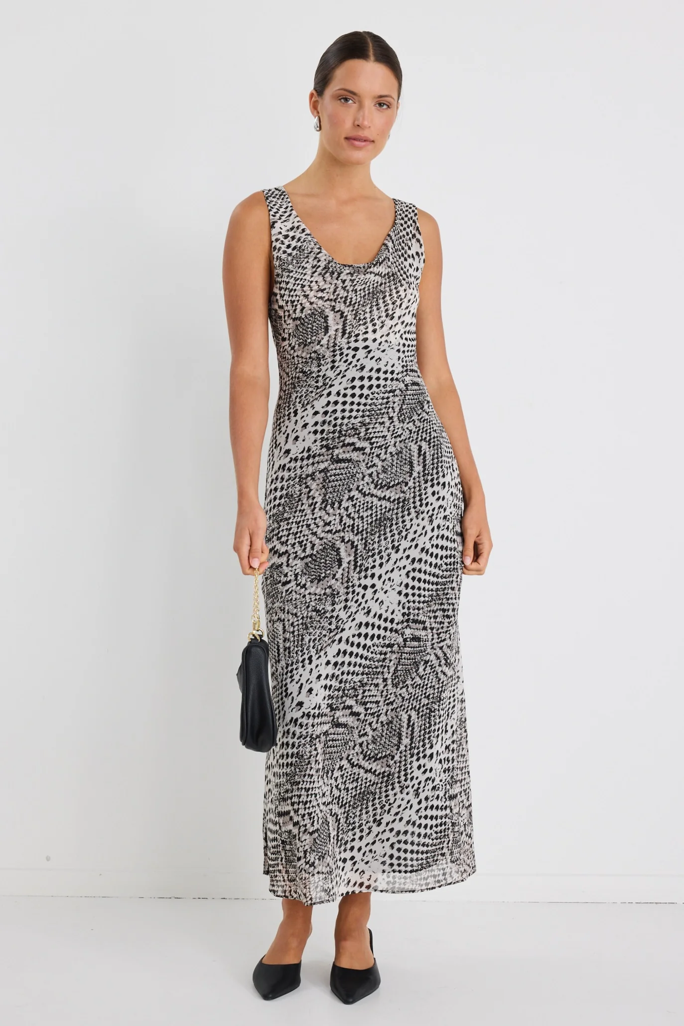 Allure Charcoal Snake Cowl Neck Bias Slip Dress - Image 5