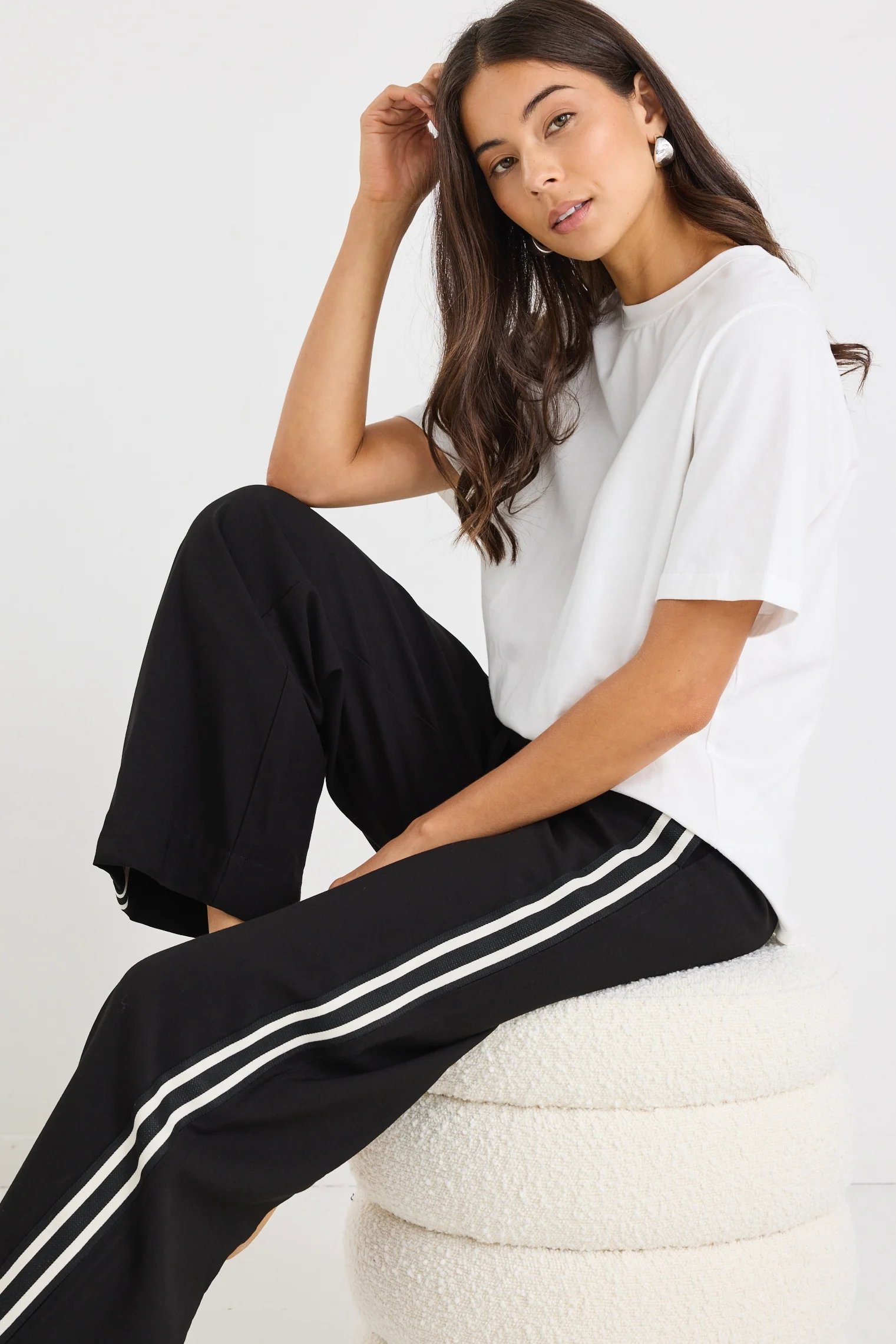 Ambient Black Contrast Waist Wide Leg Pants