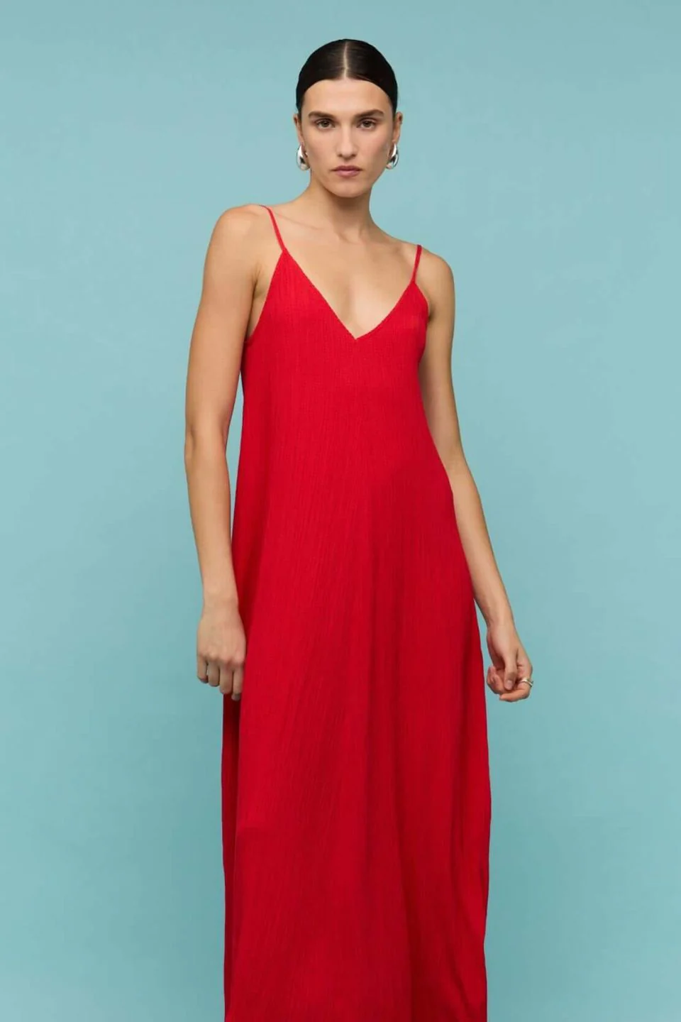 Amira Red Strappy Textured Maxi Dress