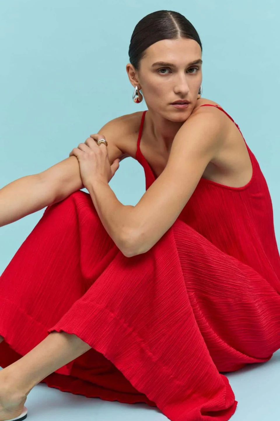 Amira Red Strappy Textured Maxi Dress - Image 2