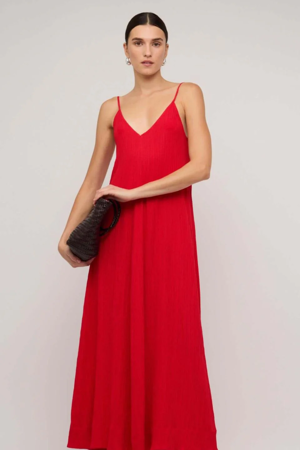 Amira Red Strappy Textured Maxi Dress - Image 3