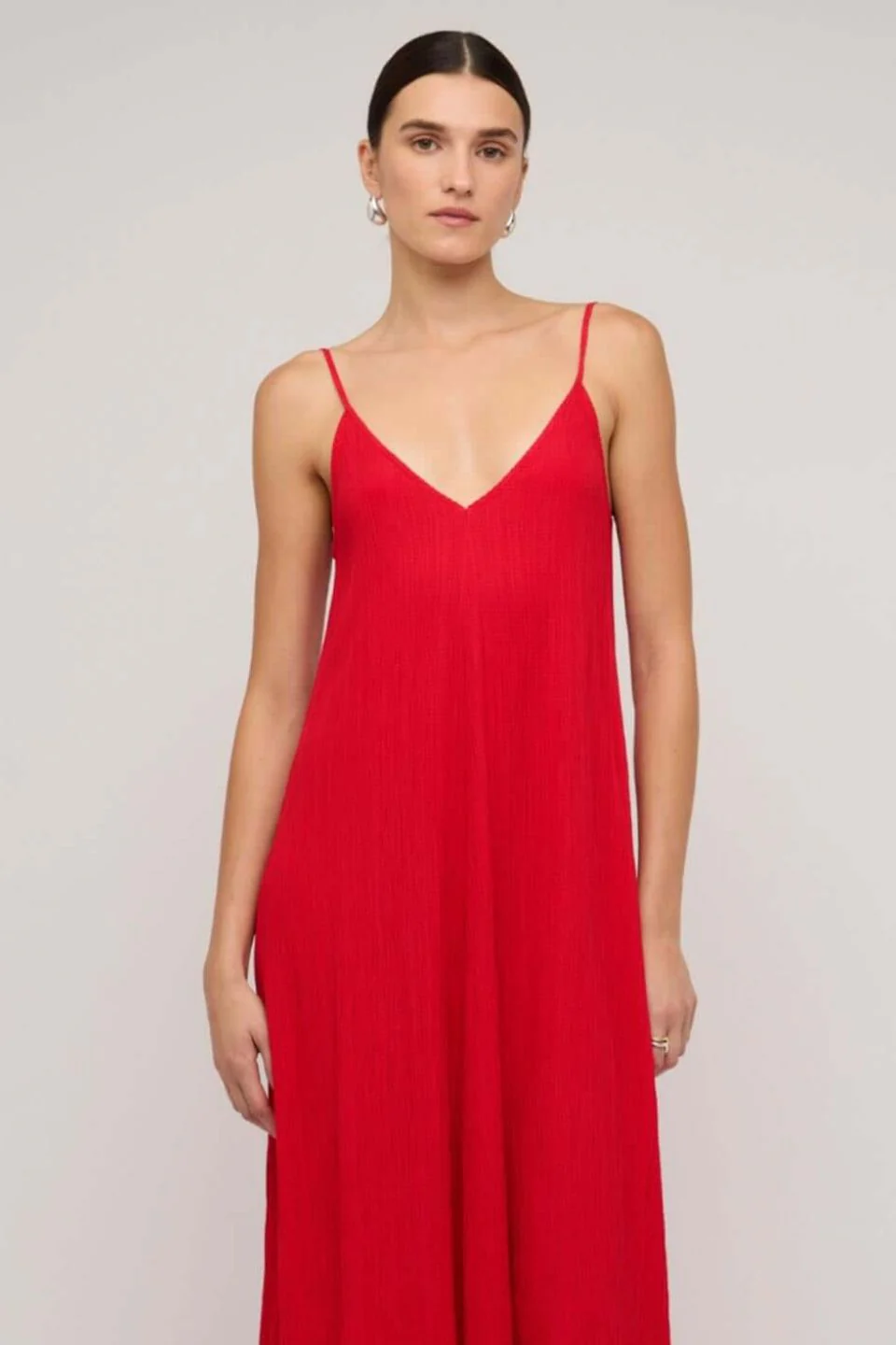 Amira Red Strappy Textured Maxi Dress - Image 4