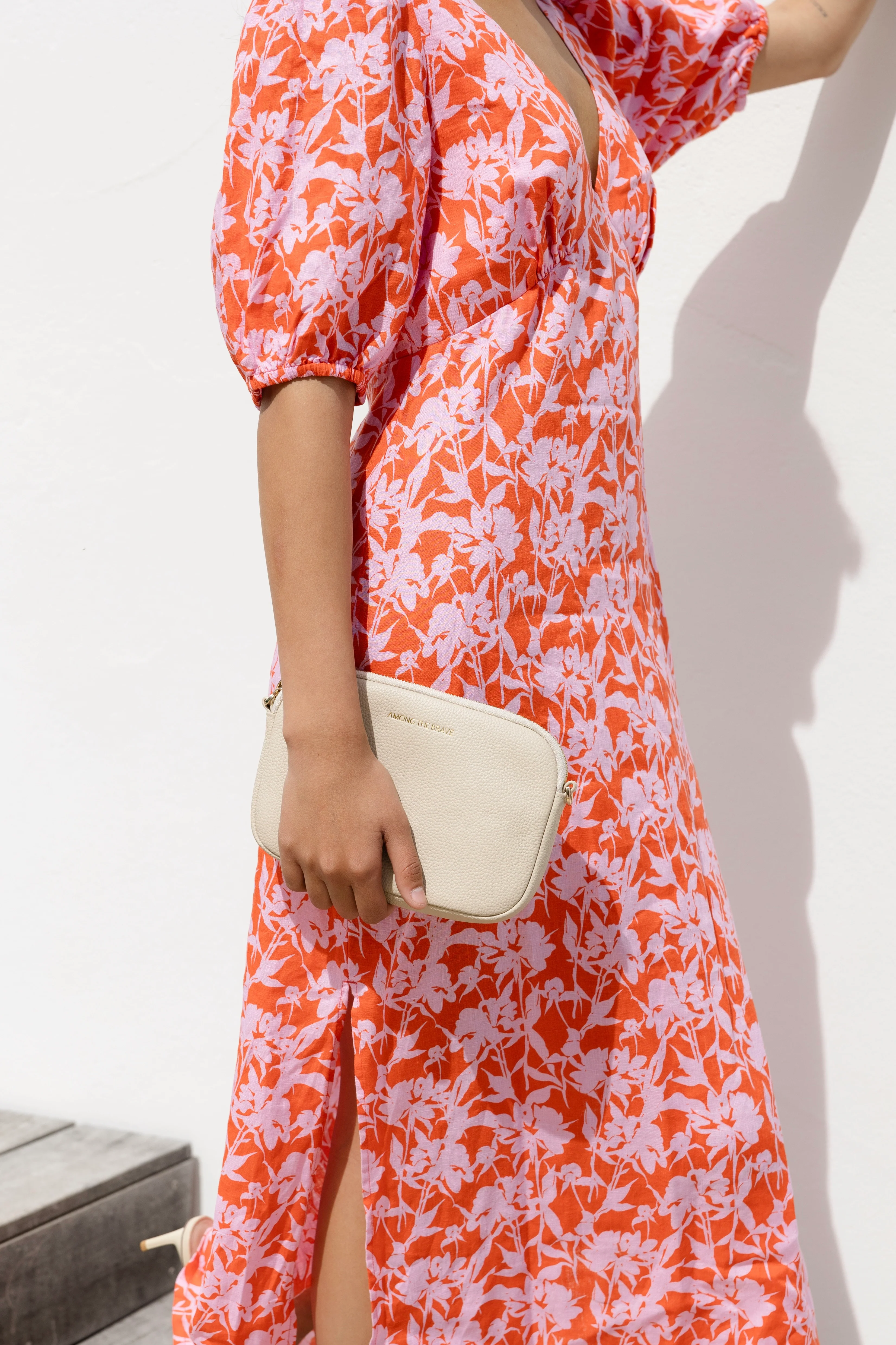 Amora Pink Floral Shadows SS Bias Midi Dress - Image 5