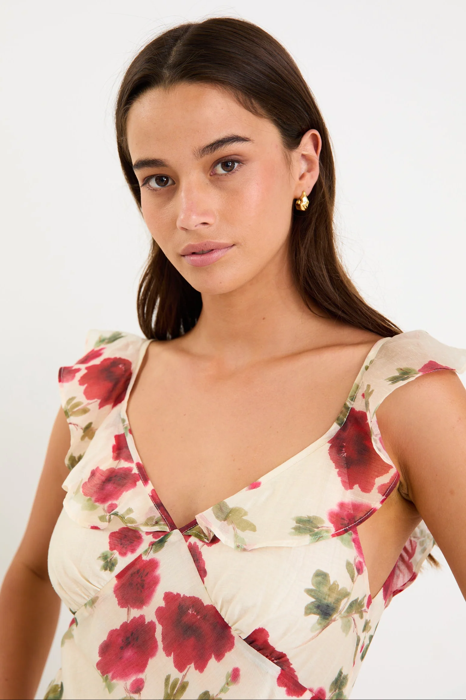 Amusing Cream Red Rose Bias Slip Maxi Dress - Image 5