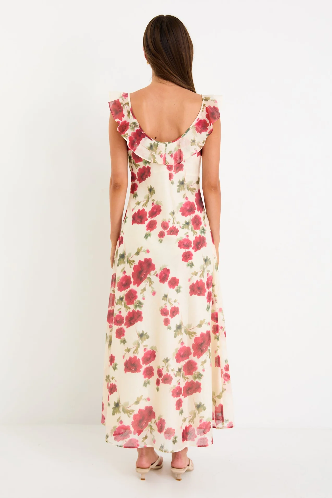 Amusing Cream Red Rose Bias Slip Maxi Dress - Image 8