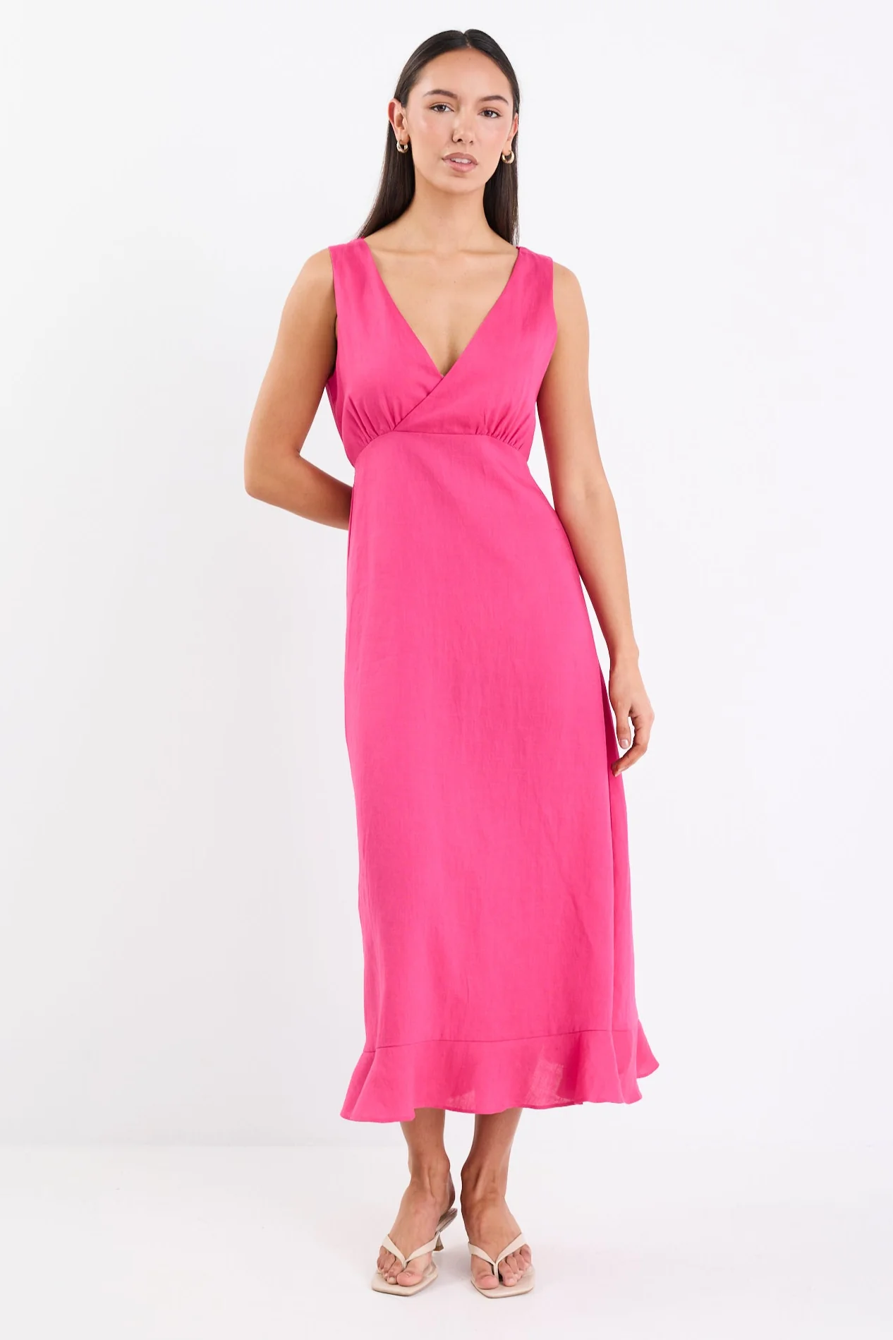 Angelic Hot Pink Sleeveless Midi Dress - Image 4