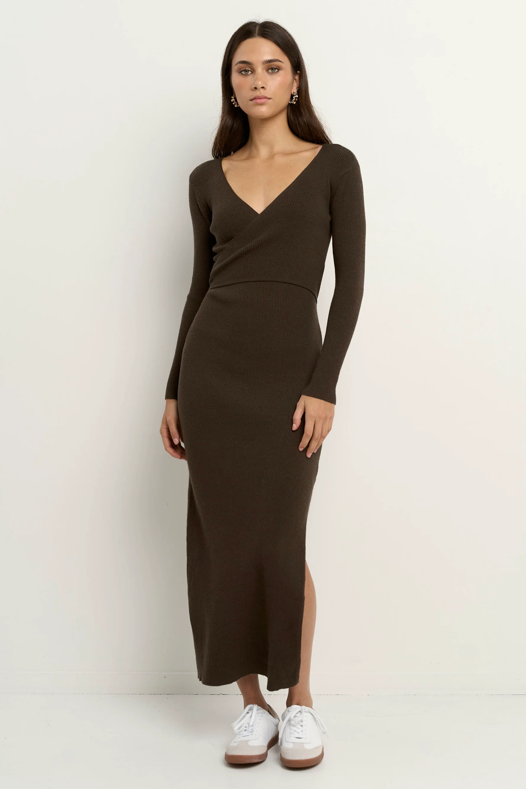 Another Dark Khaki Wrap Rib Knit Maxi Dress - Image 5