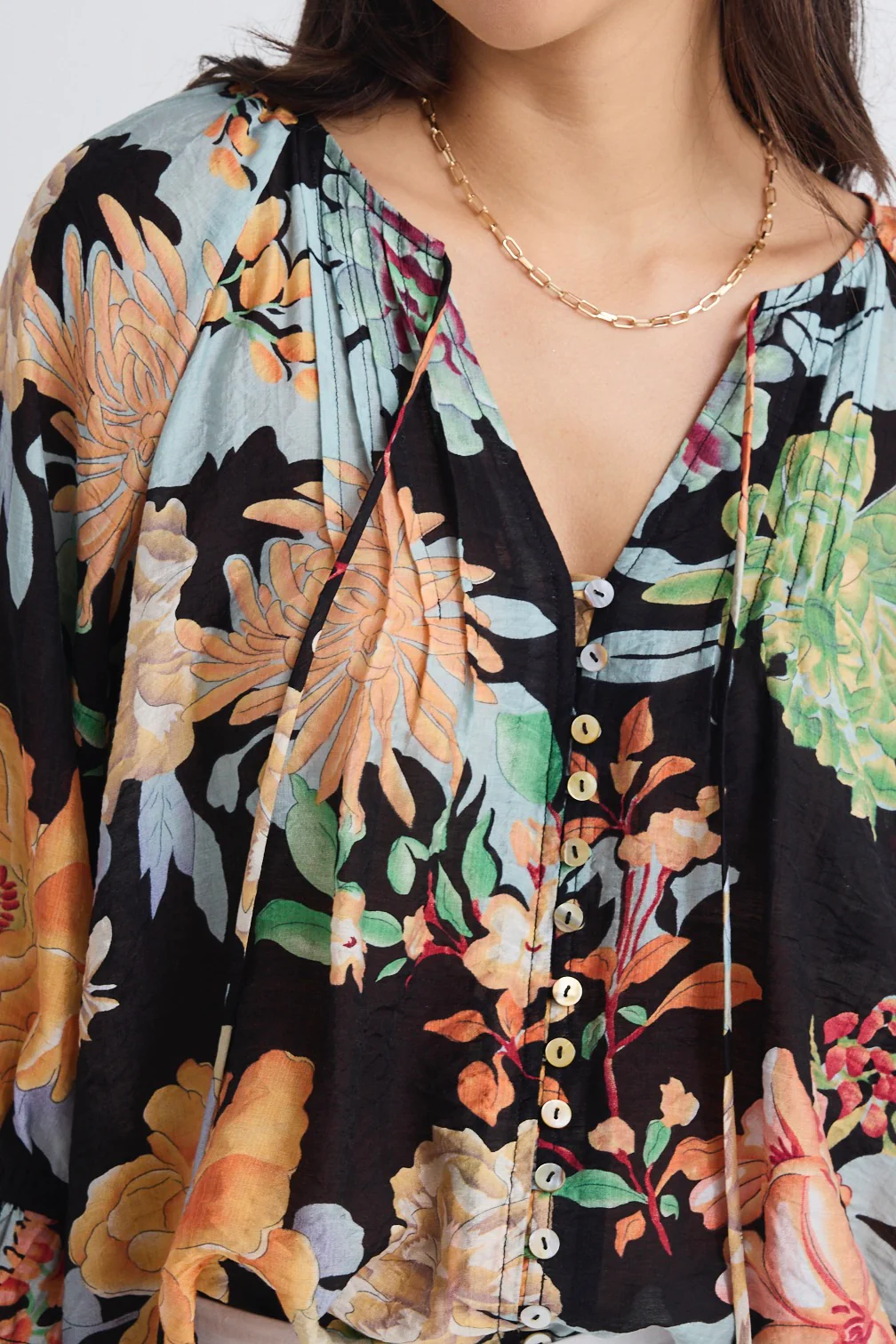 Antic Tropical Black Button Front Blouse - Image 2