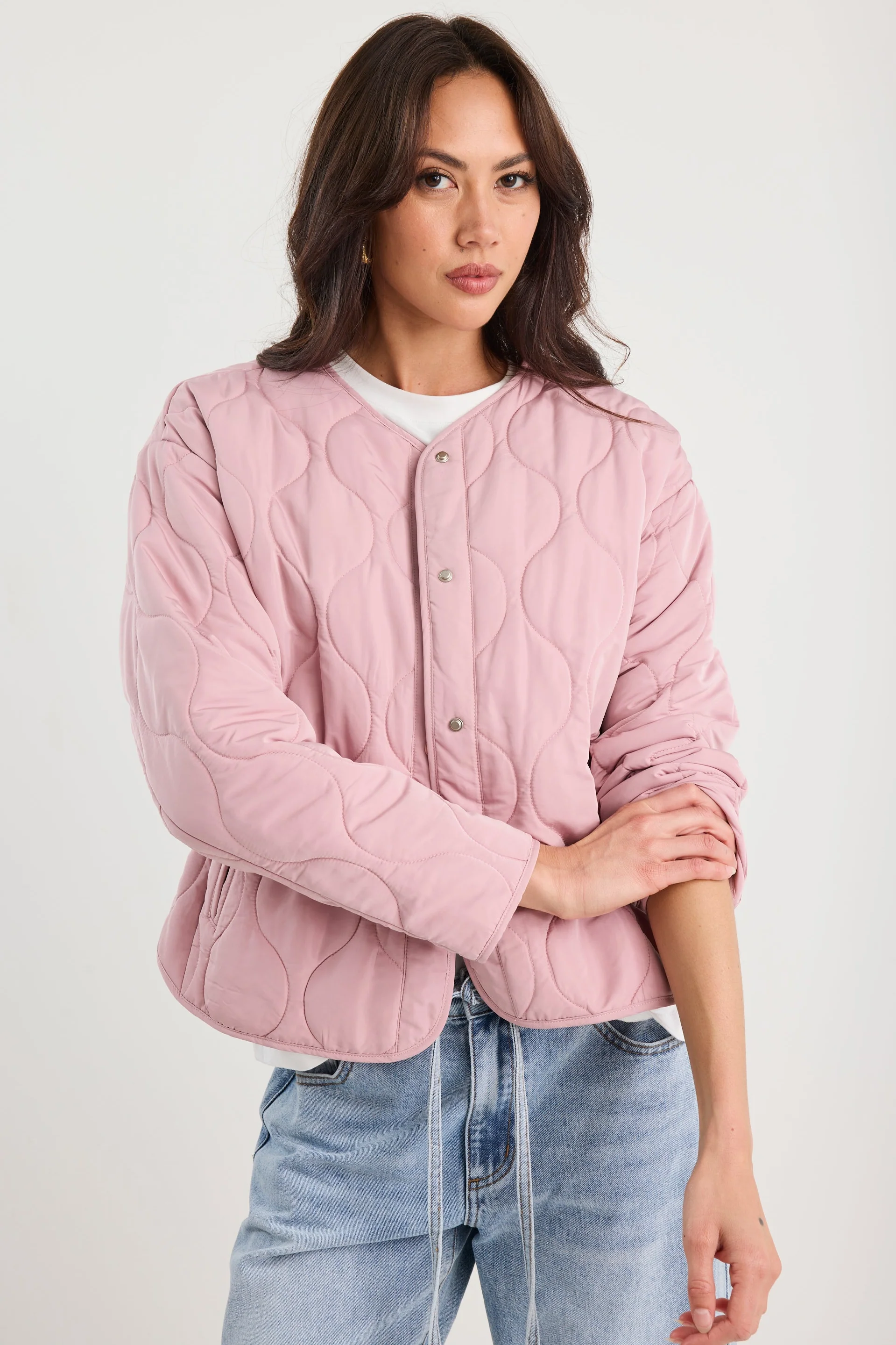 Apex Blush Collarless Quilted Puffer Jacket - Image 6