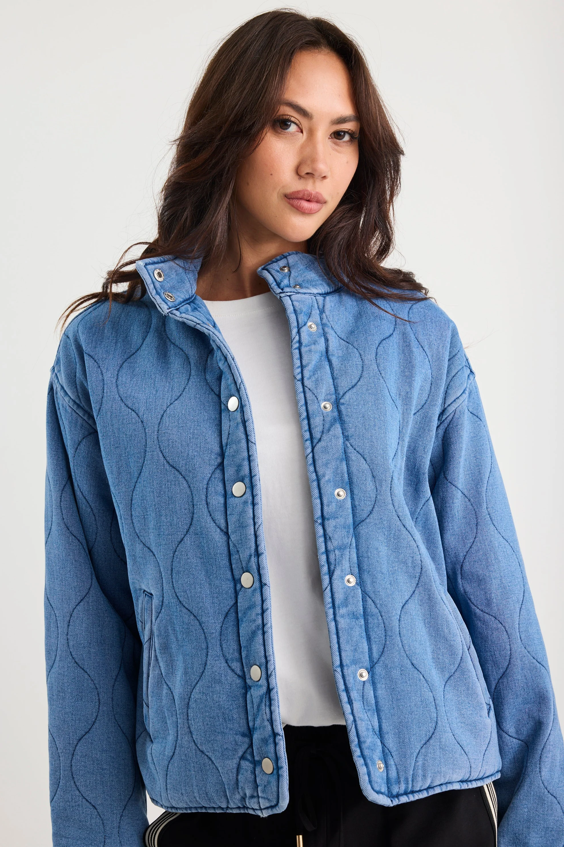 Apex Storm Blue Denim Collared Quilted Jacket - Image 3