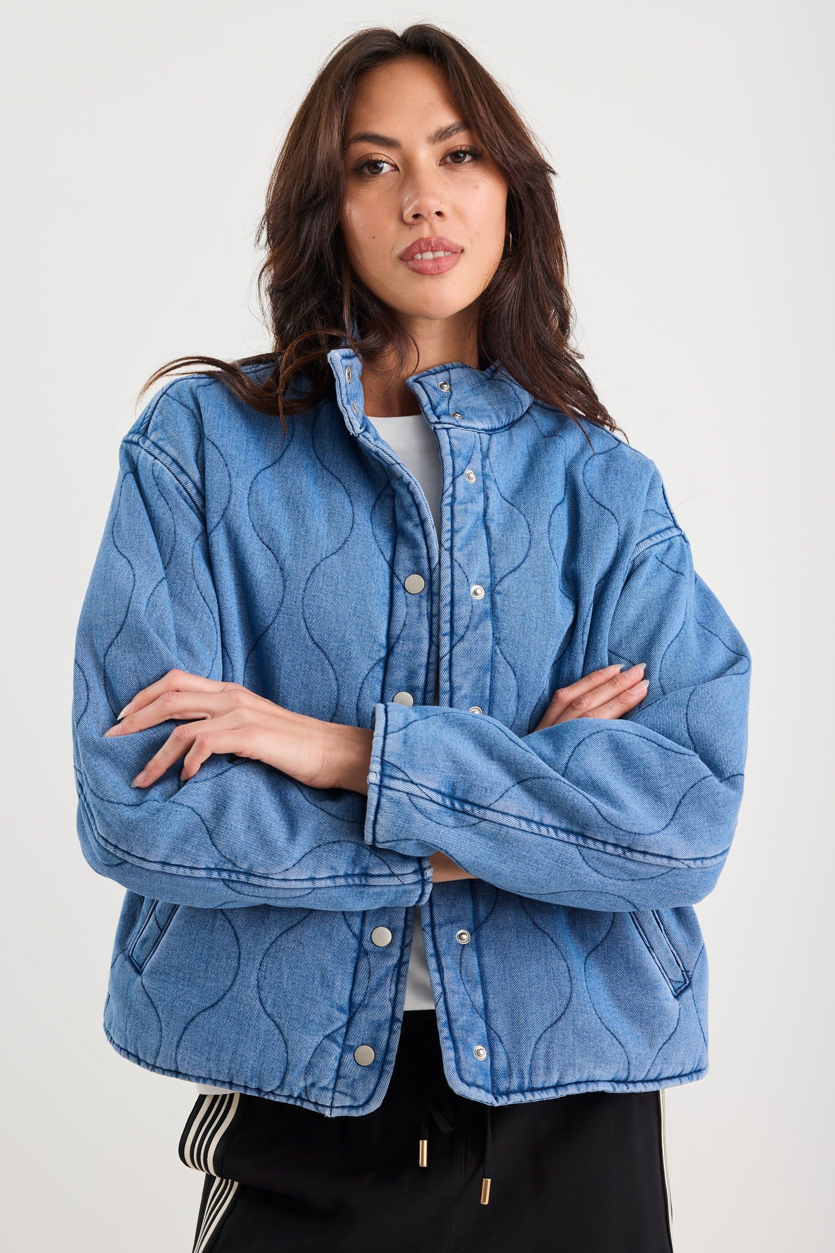 Apex Storm Blue Denim Collared Quilted Jacket - Image 5