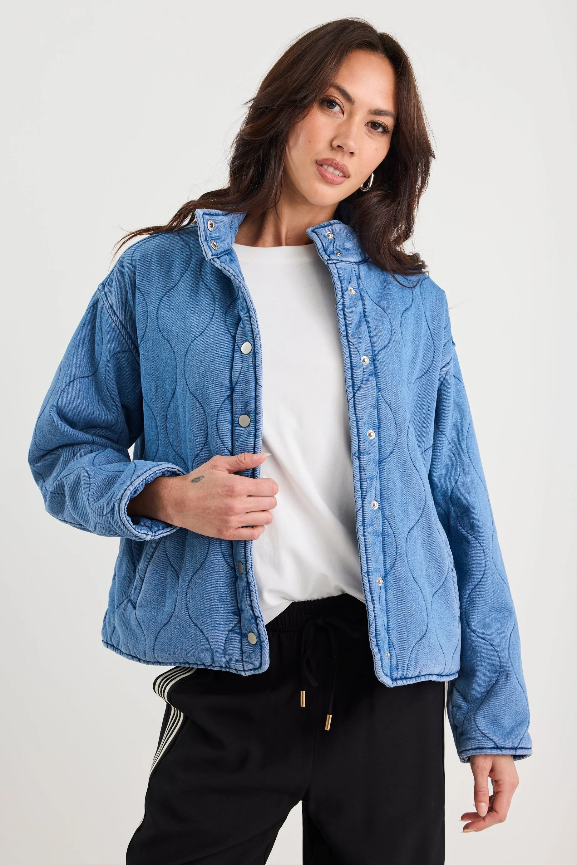 Apex Storm Blue Denim Collared Quilted Jacket - Image 7