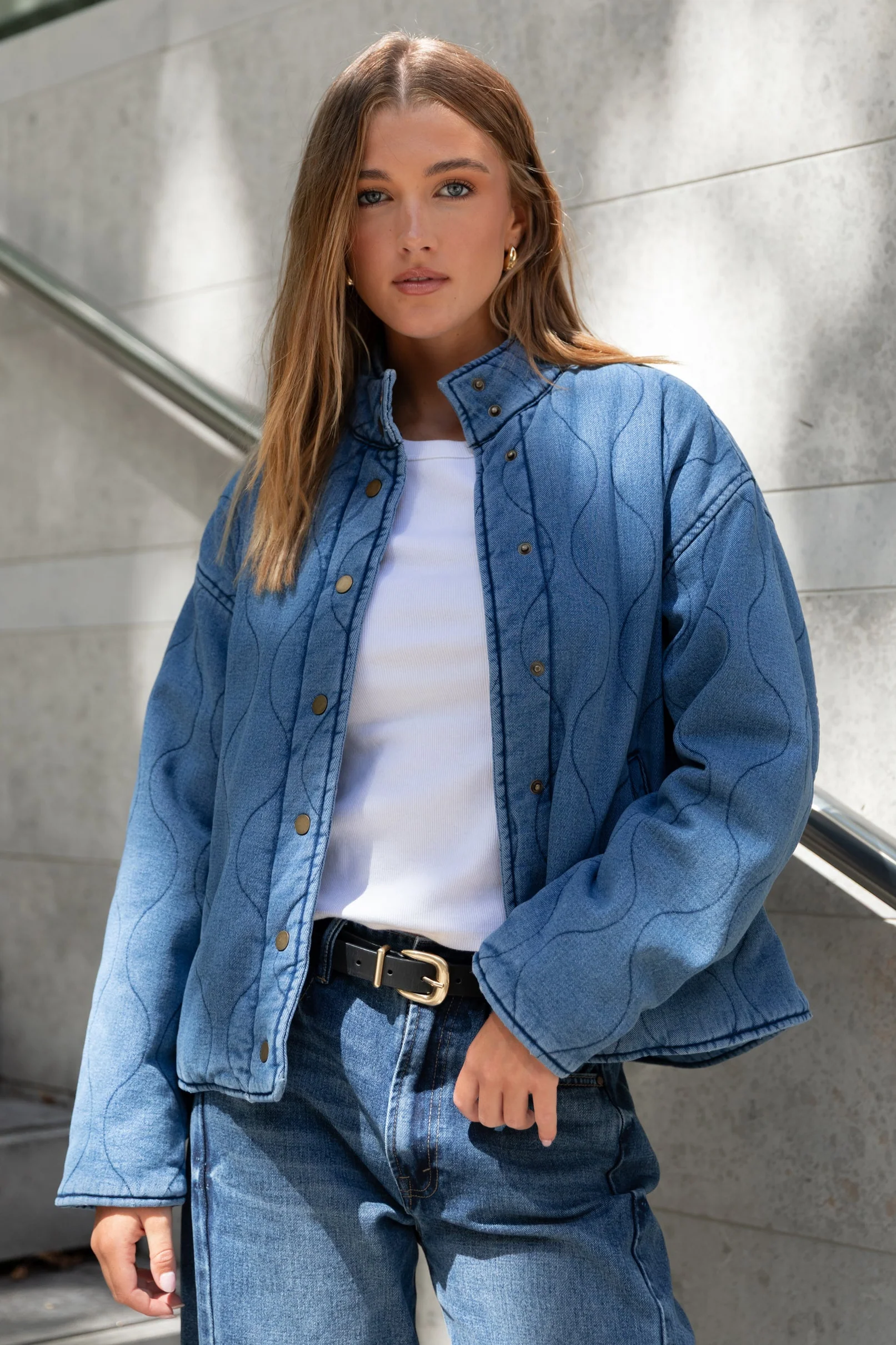 Apex Storm Blue Denim Collared Quilted Jacket - Image 9
