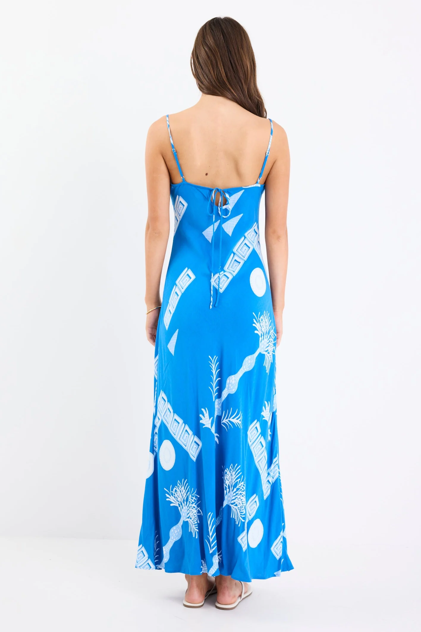 Artesian Blue Palm Strappy Bias Slip Midi Dress - Image 4
