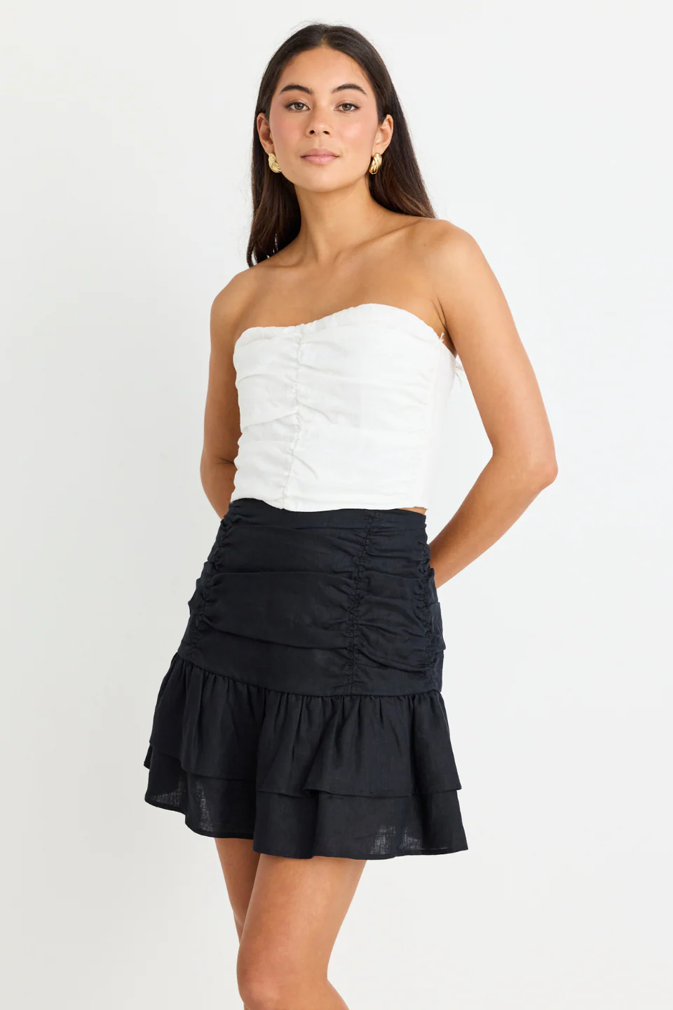 Ascend White Linen Strapless Rouched Top - Image 3
