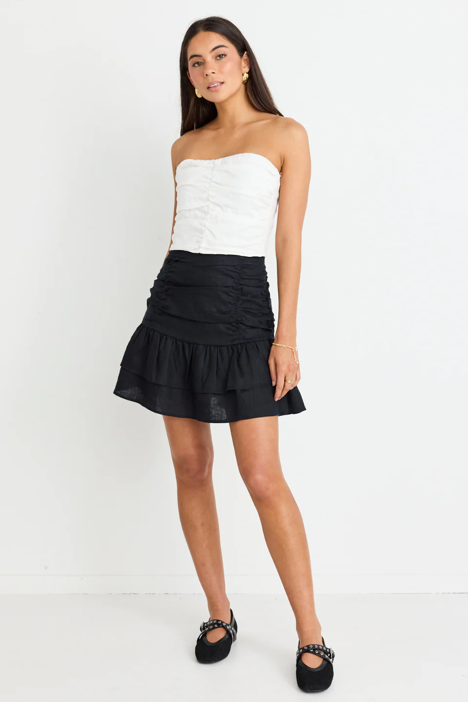 Ascend White Linen Strapless Rouched Top - Image 4